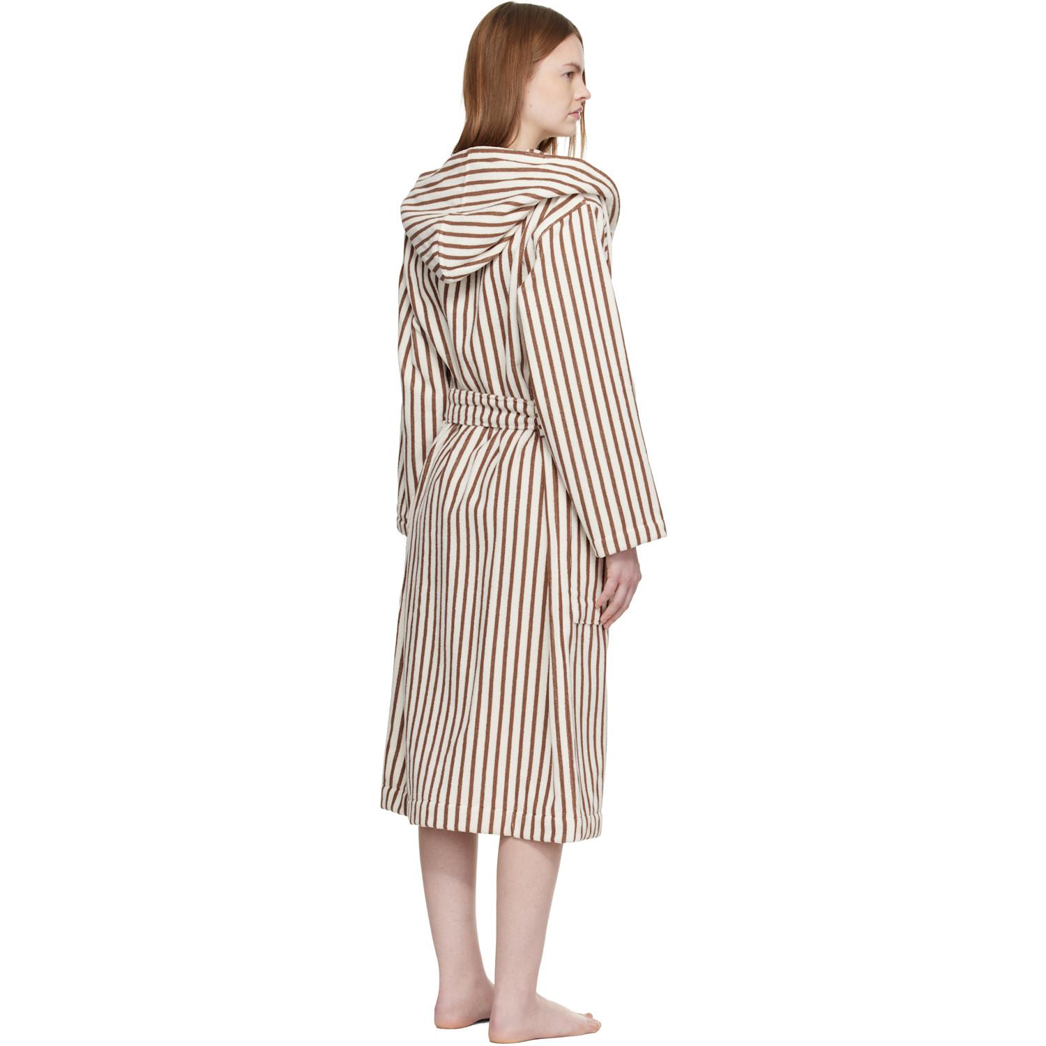  Tekla Off White & Brown Terry Hooded Bathrobe 