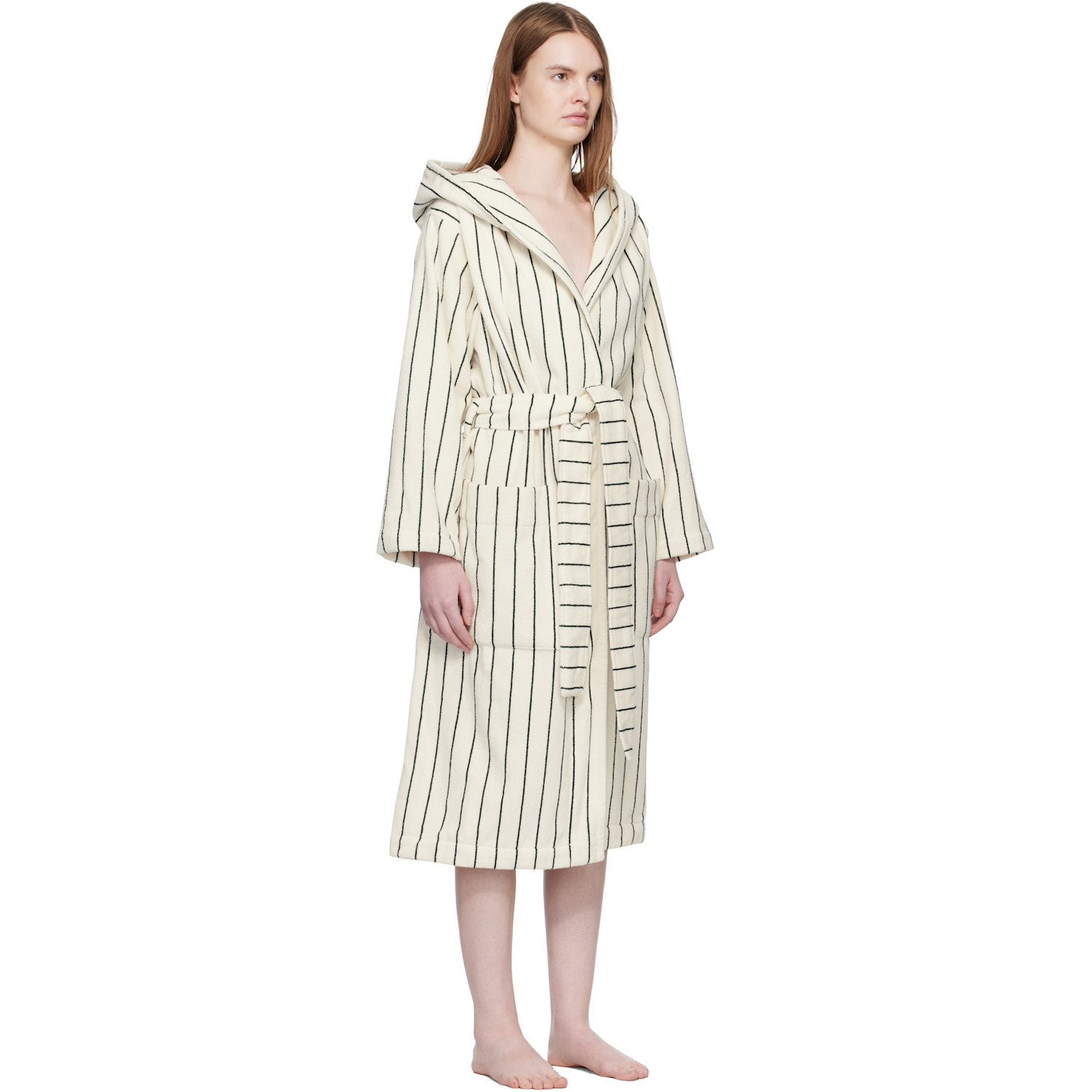  Tekla White & Green Terry Hooded Bathrobe 