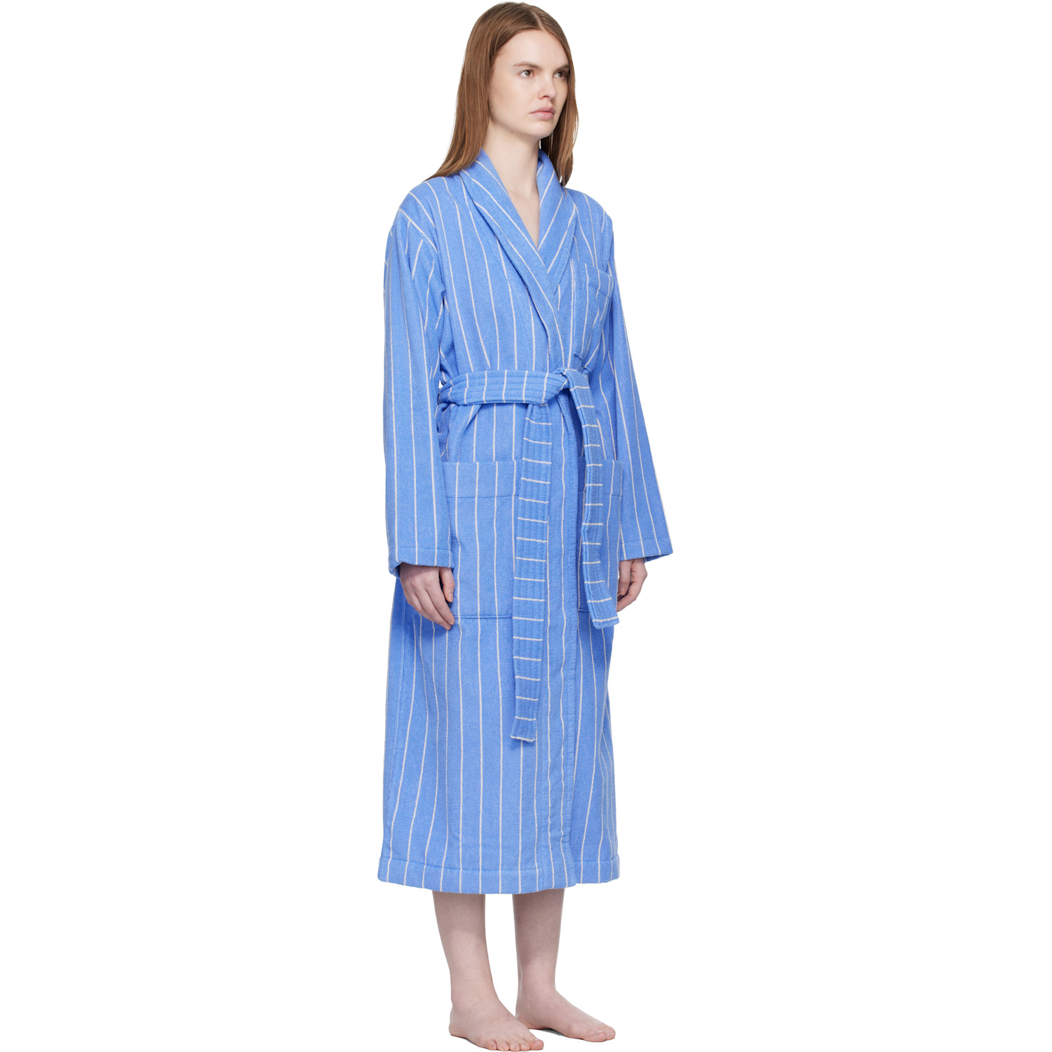  Tekla Blue & White Terry Classic Bathrobe 