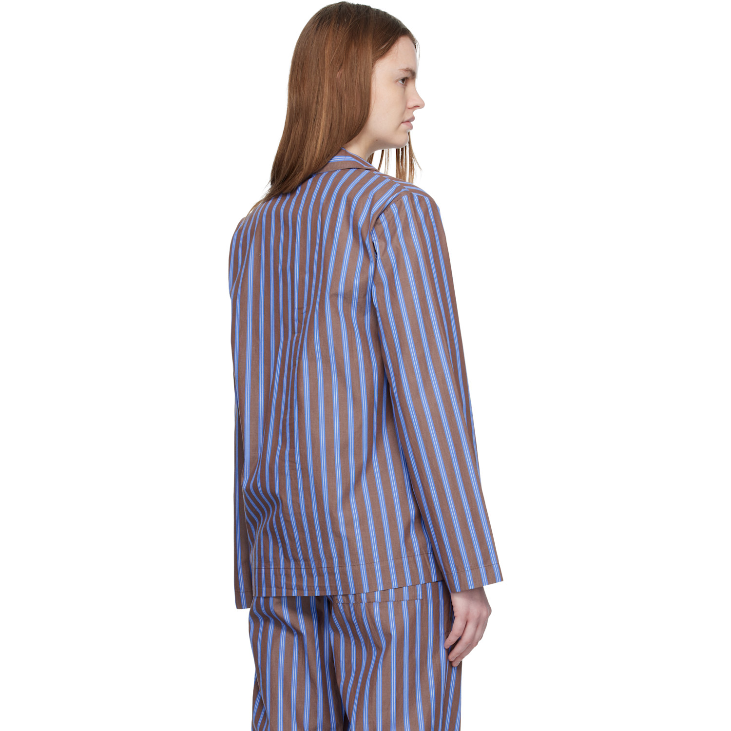  Tekla Brown & Blue Poplin Long-sleeved Pyjama Shirt 