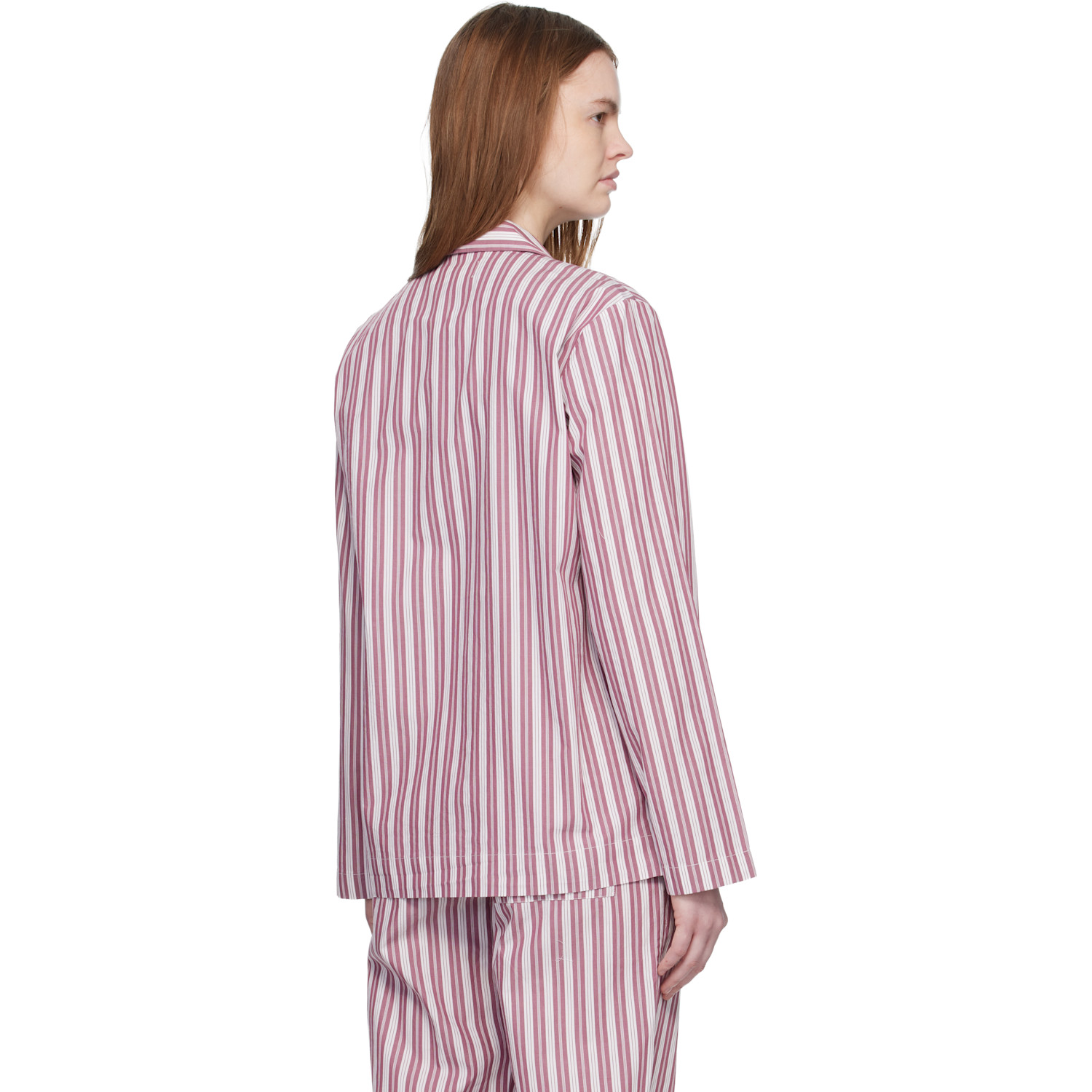  Tekla Pink & Off-white Poplin Long-sleeved Pyjama Shirt 