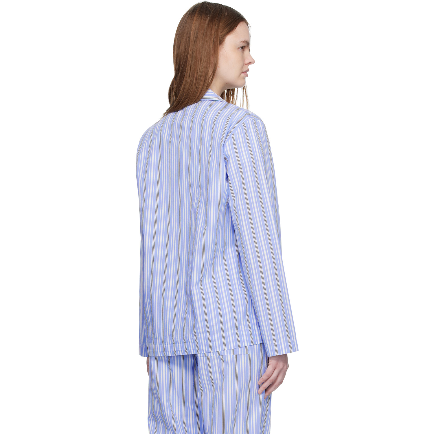  Tekla Blue & White Poplin Long-sleeved Pyjama Shirt 