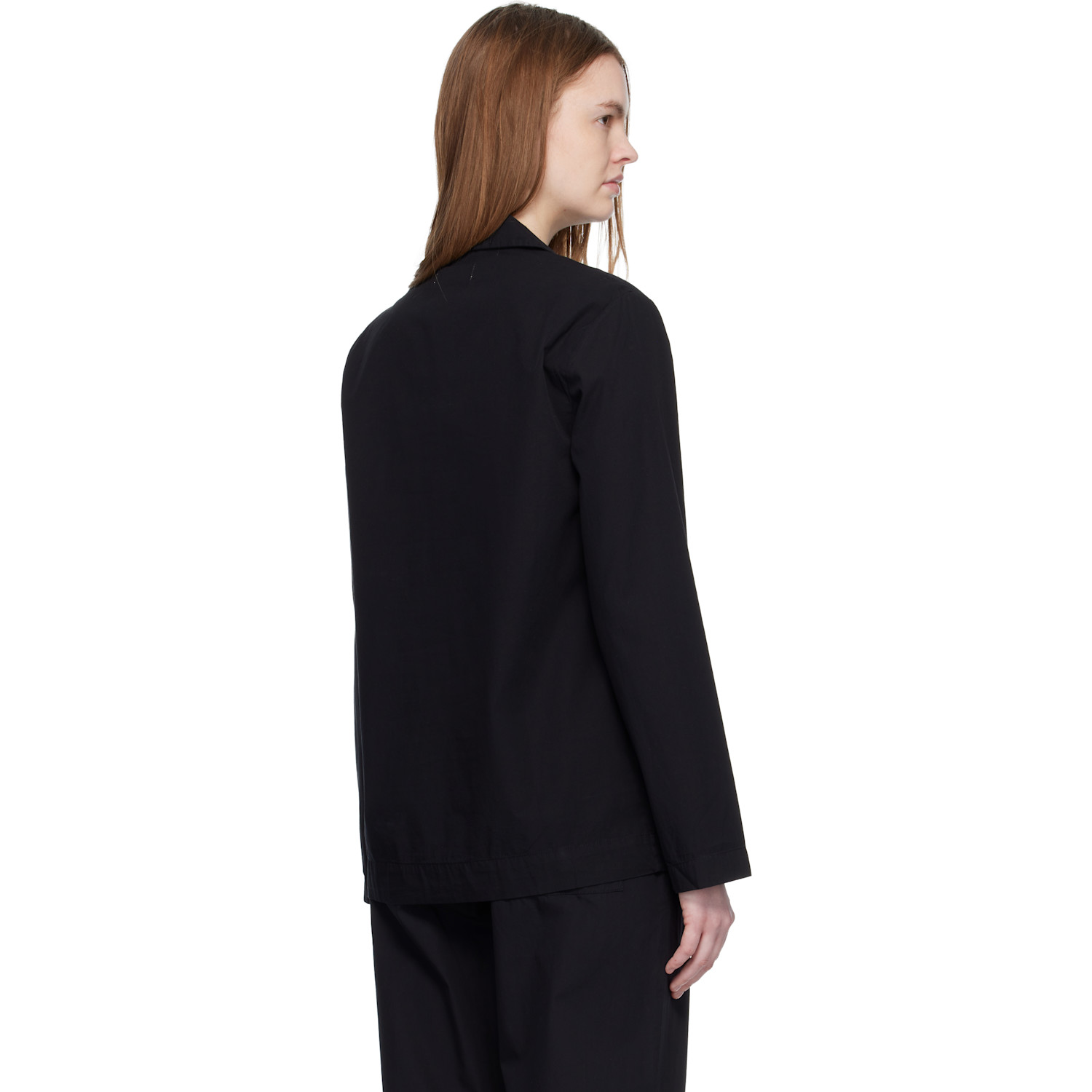  Tekla Black Poplin Long-sleeved Pyjama Shirt 