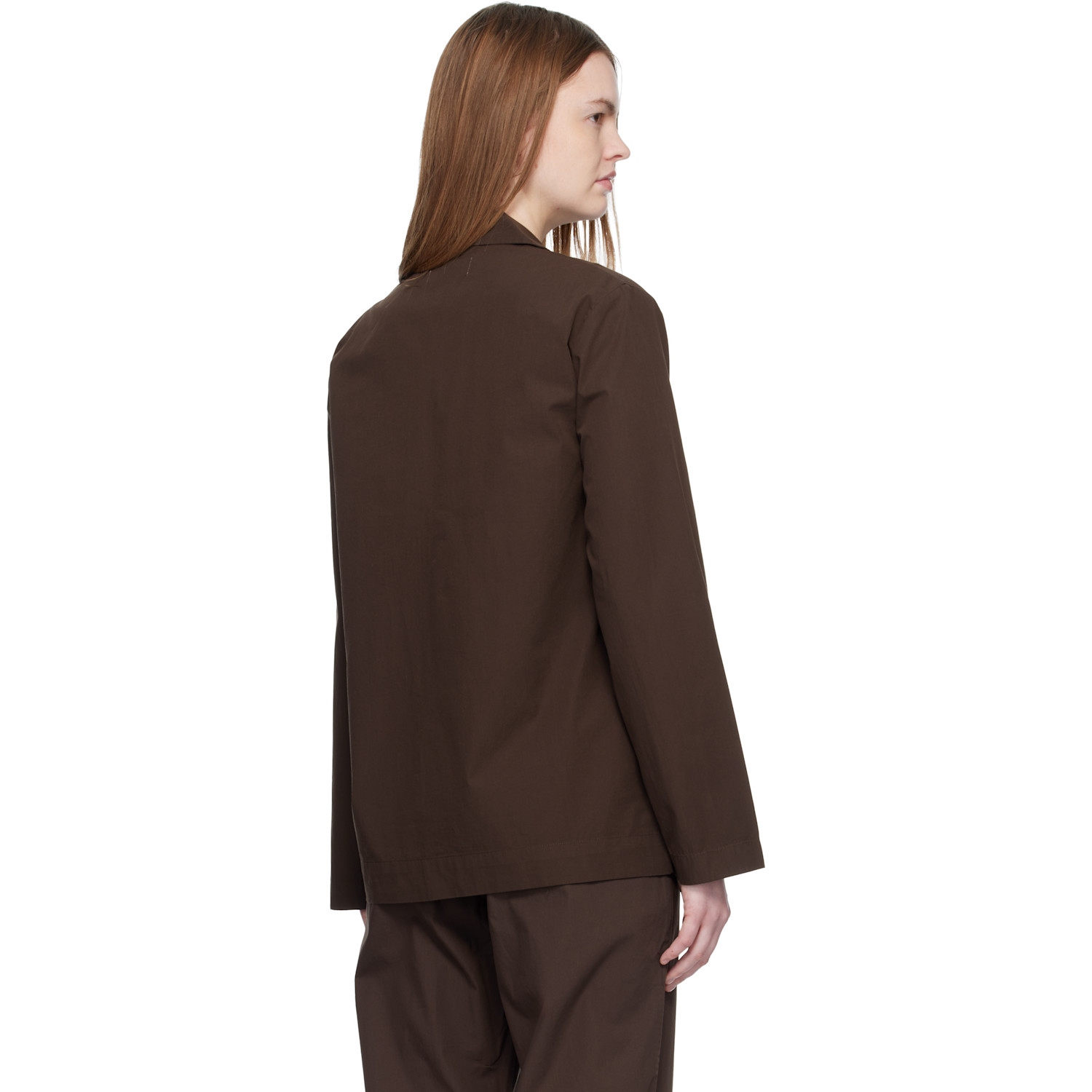  Tekla Brown Poplin Long-sleeved Pyjama Shirt 