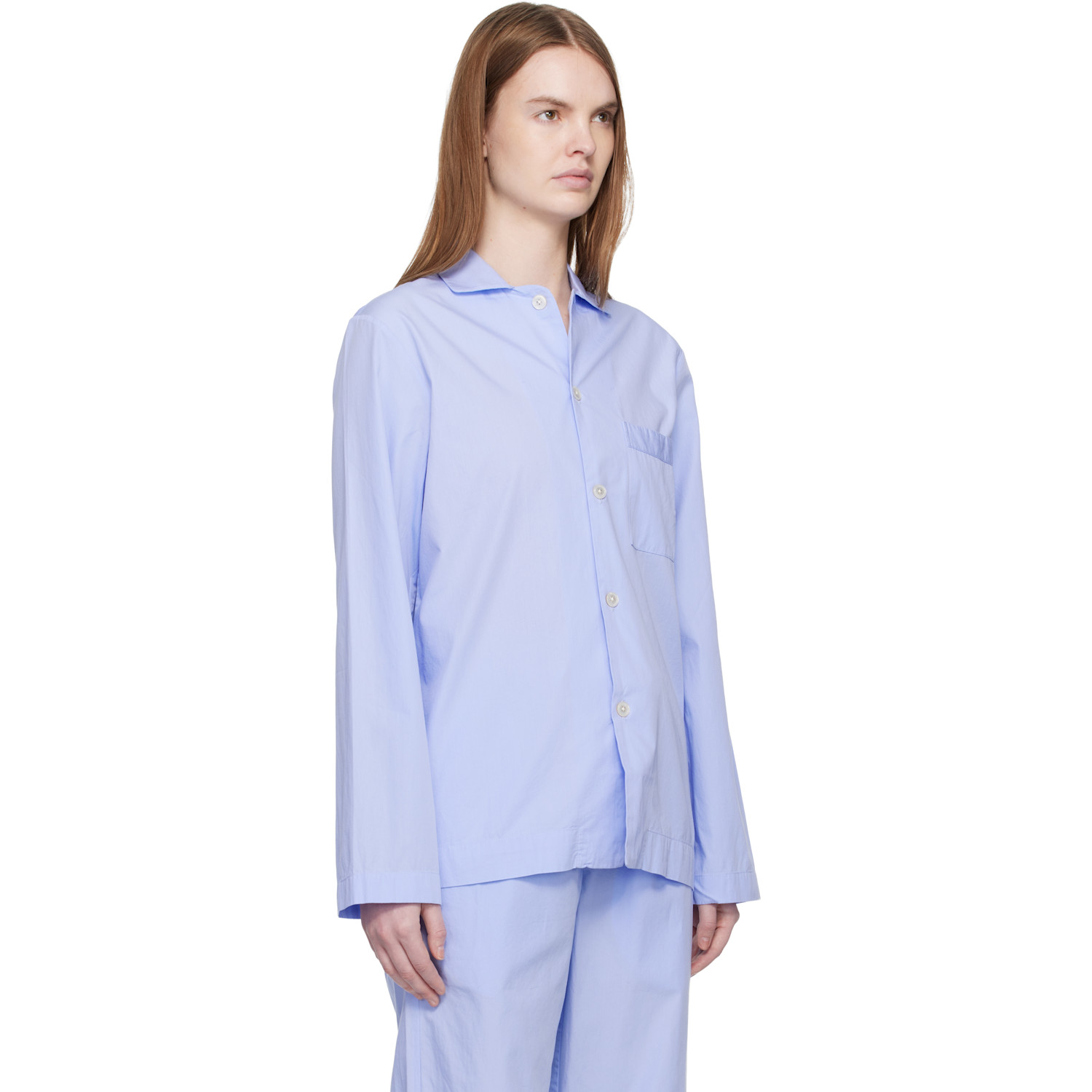  Tekla Blue Poplin Long-sleeved Pyjama Shirt 