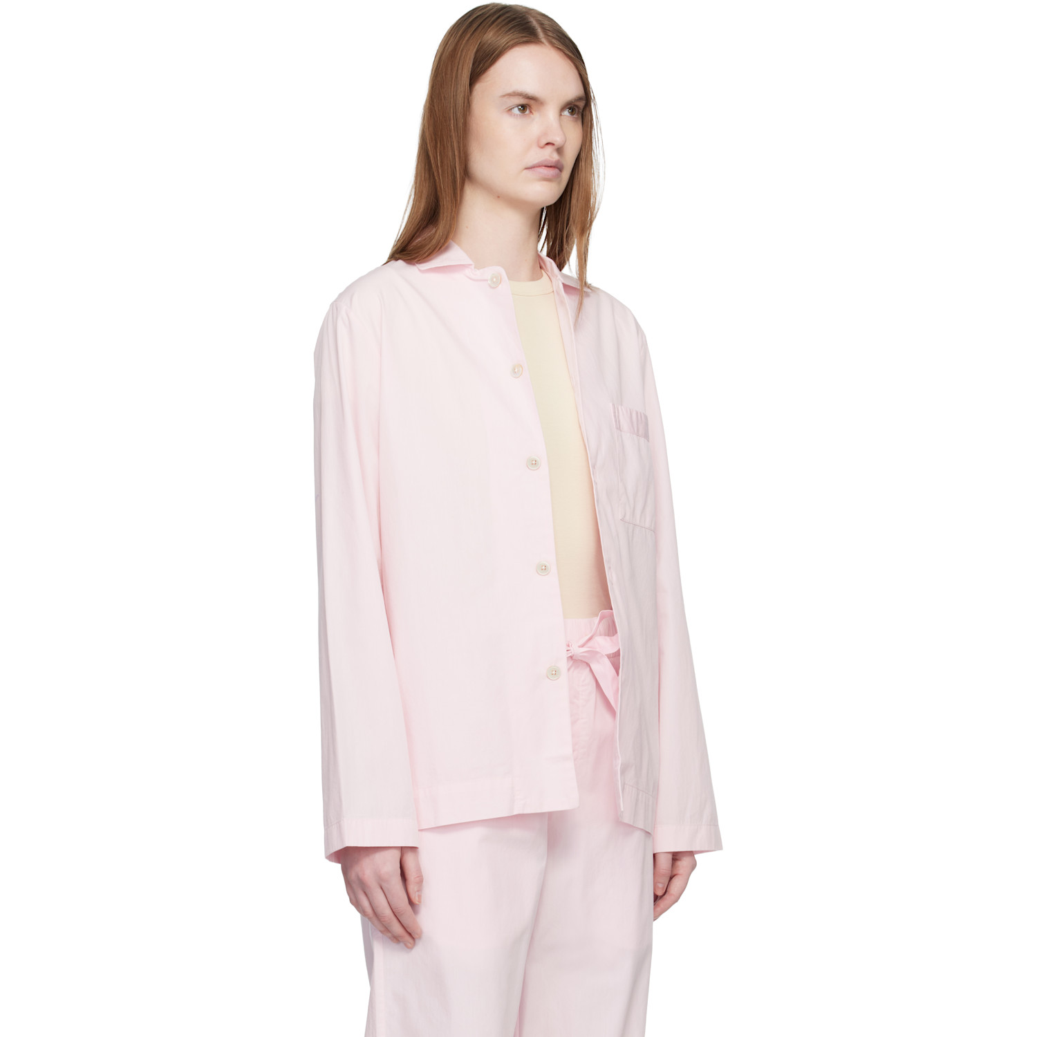  Tekla Pink Poplin Long-sleeved Pyjama Shirt 