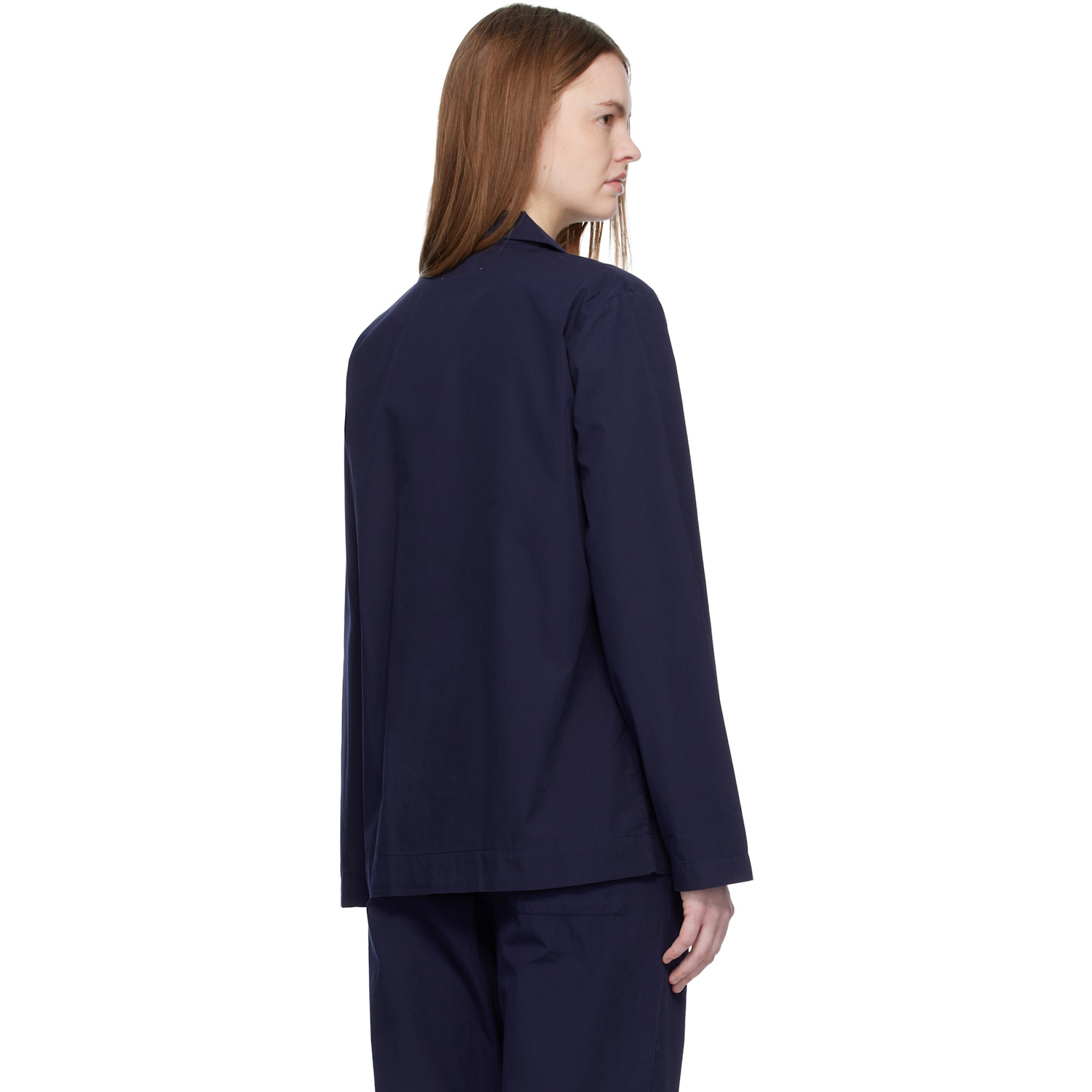  Tekla Navy Poplin Long-sleeved Pyjama Shirt 