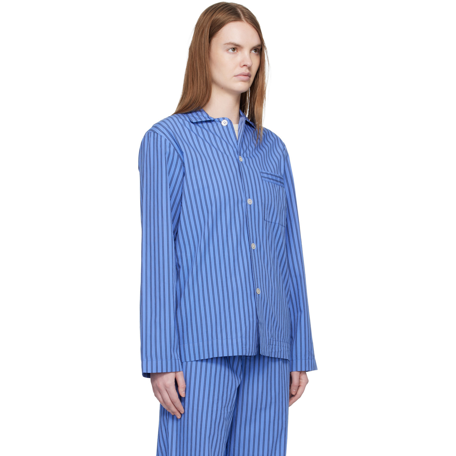  Tekla Blue Poplin Long-sleeved Pyjama Shirt 
