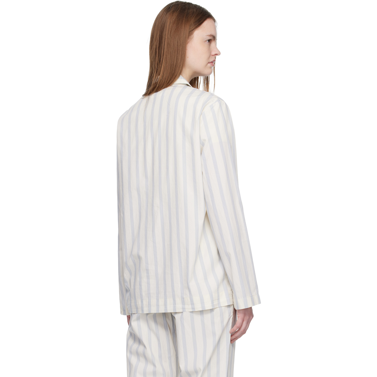  Tekla Off-white & Blue Poplin Long-sleeved Pyjama Shirt 