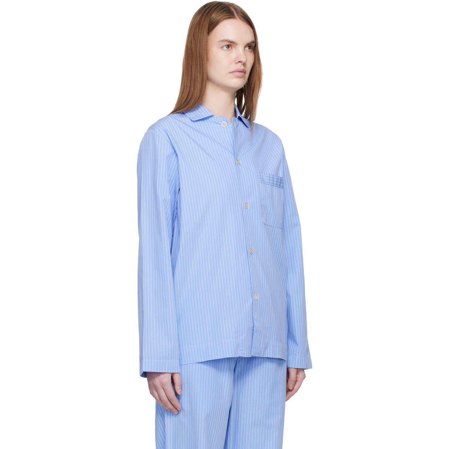  Tekla Blue Poplin Long-sleeved Pyjama Shirt 