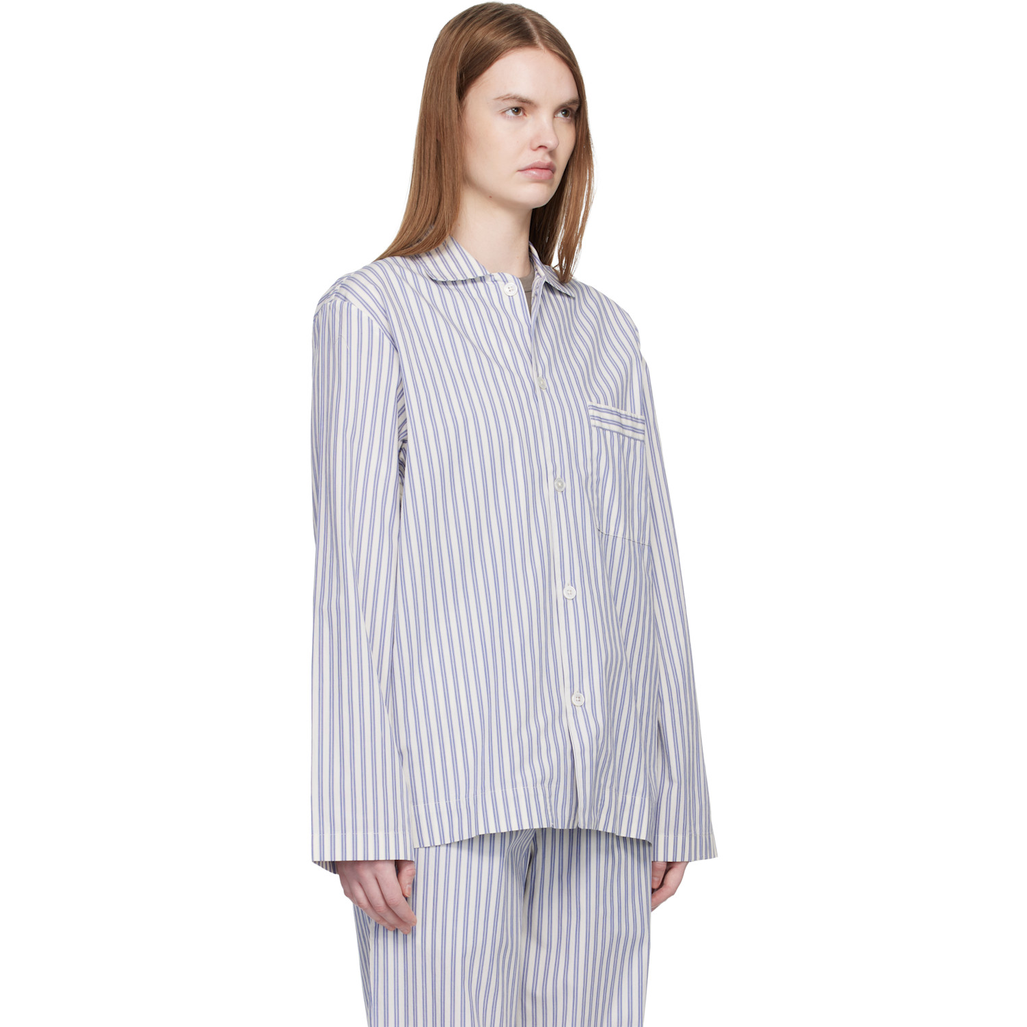  Tekla White & Blue Poplin Long-sleeved Pyjama Shirt 