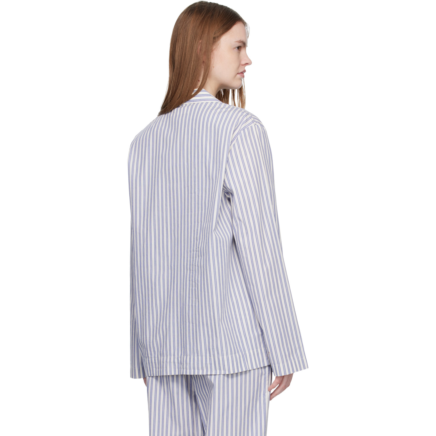  Tekla White & Blue Poplin Long-sleeved Pyjama Shirt 
