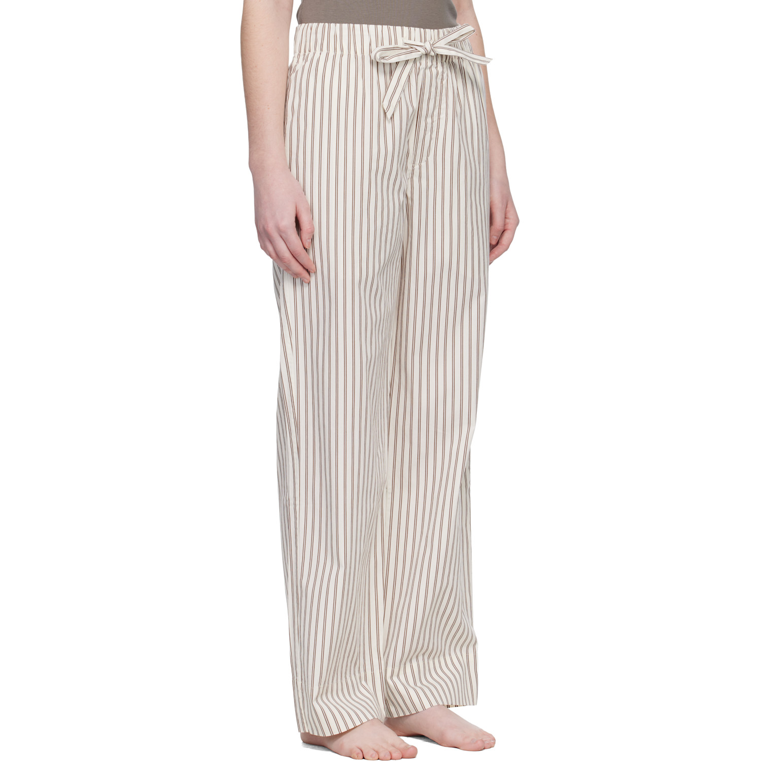  Tekla Off-white & Brown Poplin Pyjama Pants 