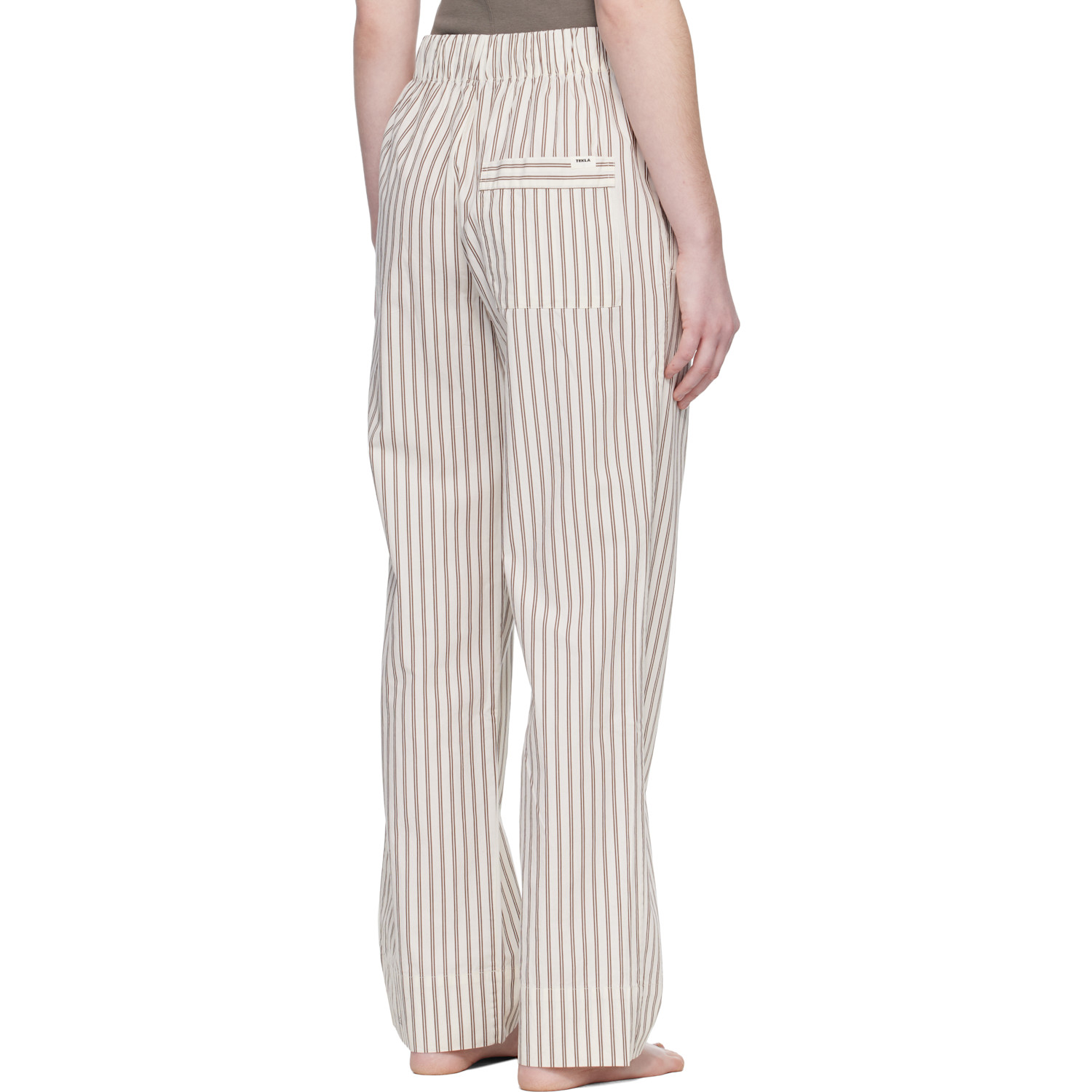  Tekla Off-white & Brown Poplin Pyjama Pants 