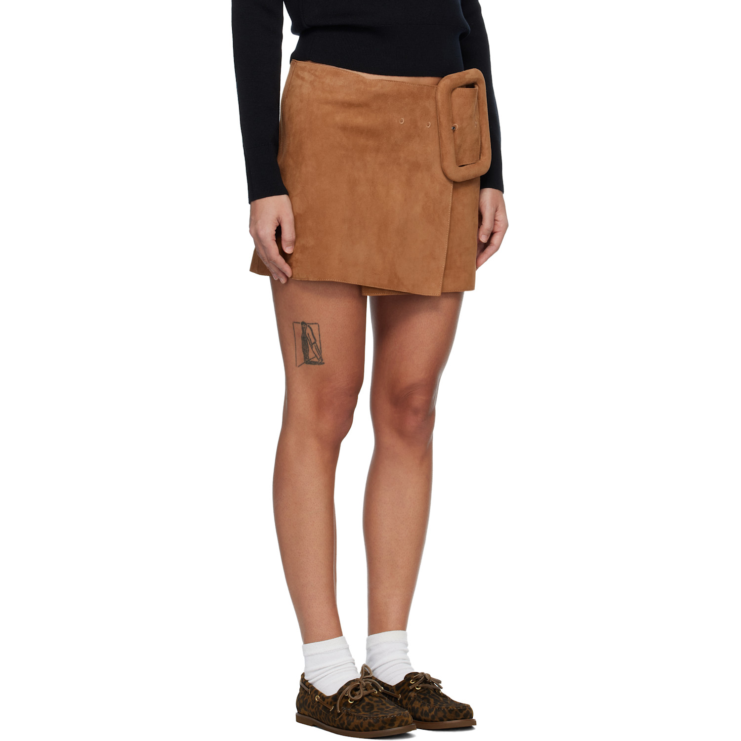  Ami Paris Tan Goat Leather Big Buckle Belted Miniskirt 