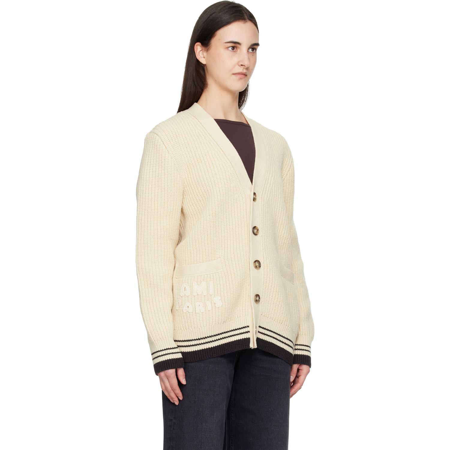  Ami Paris Off-white 'ami Paris' Patch Cardigan 