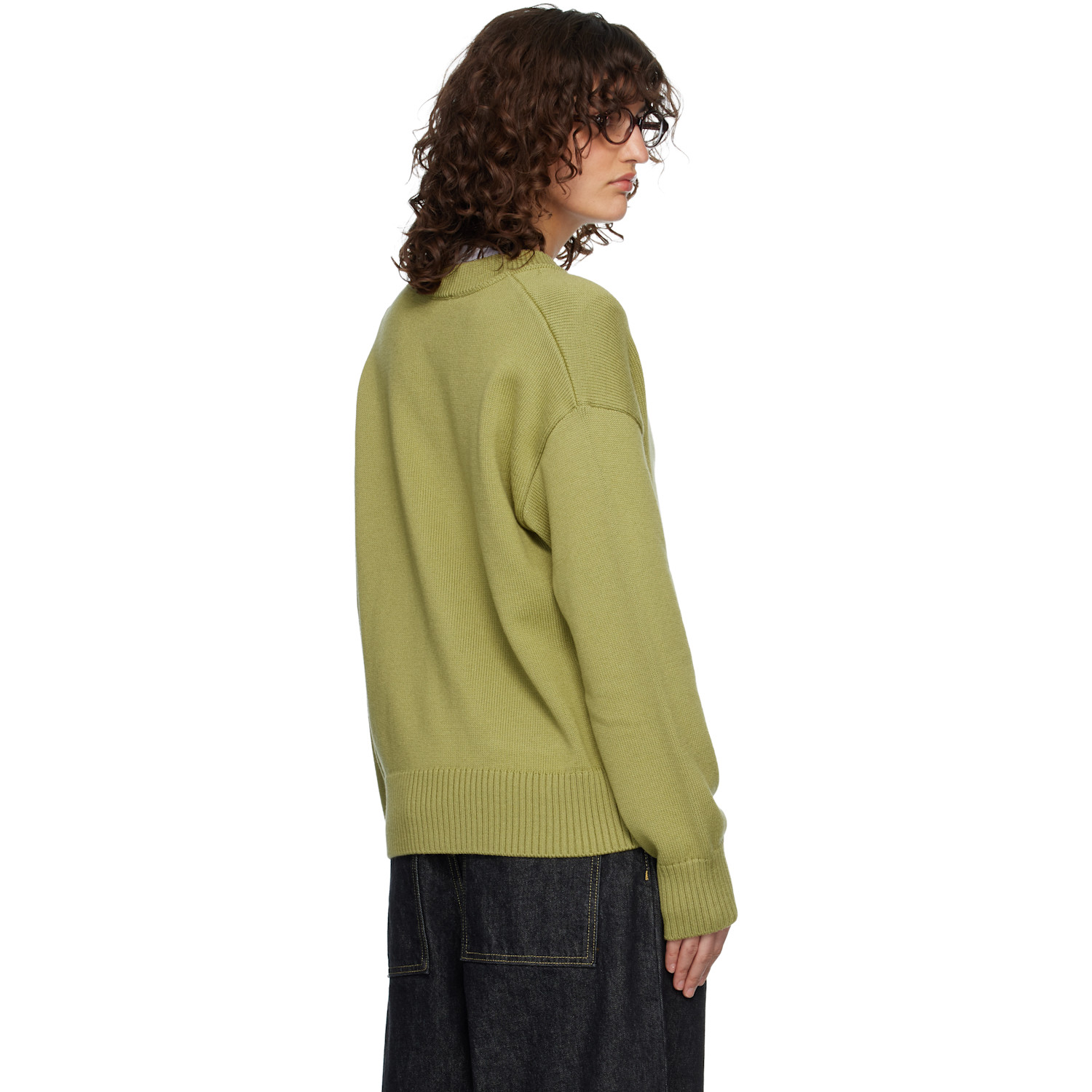  Ami Paris Green Wool Crewneck Ami De Coeur Cardigan 