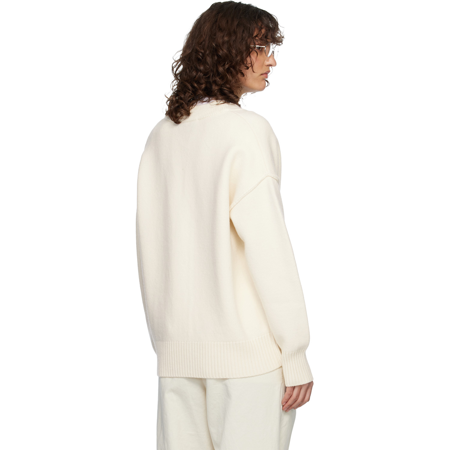  Ami Paris Off-white Wool Ami De Coeur Cardigan 