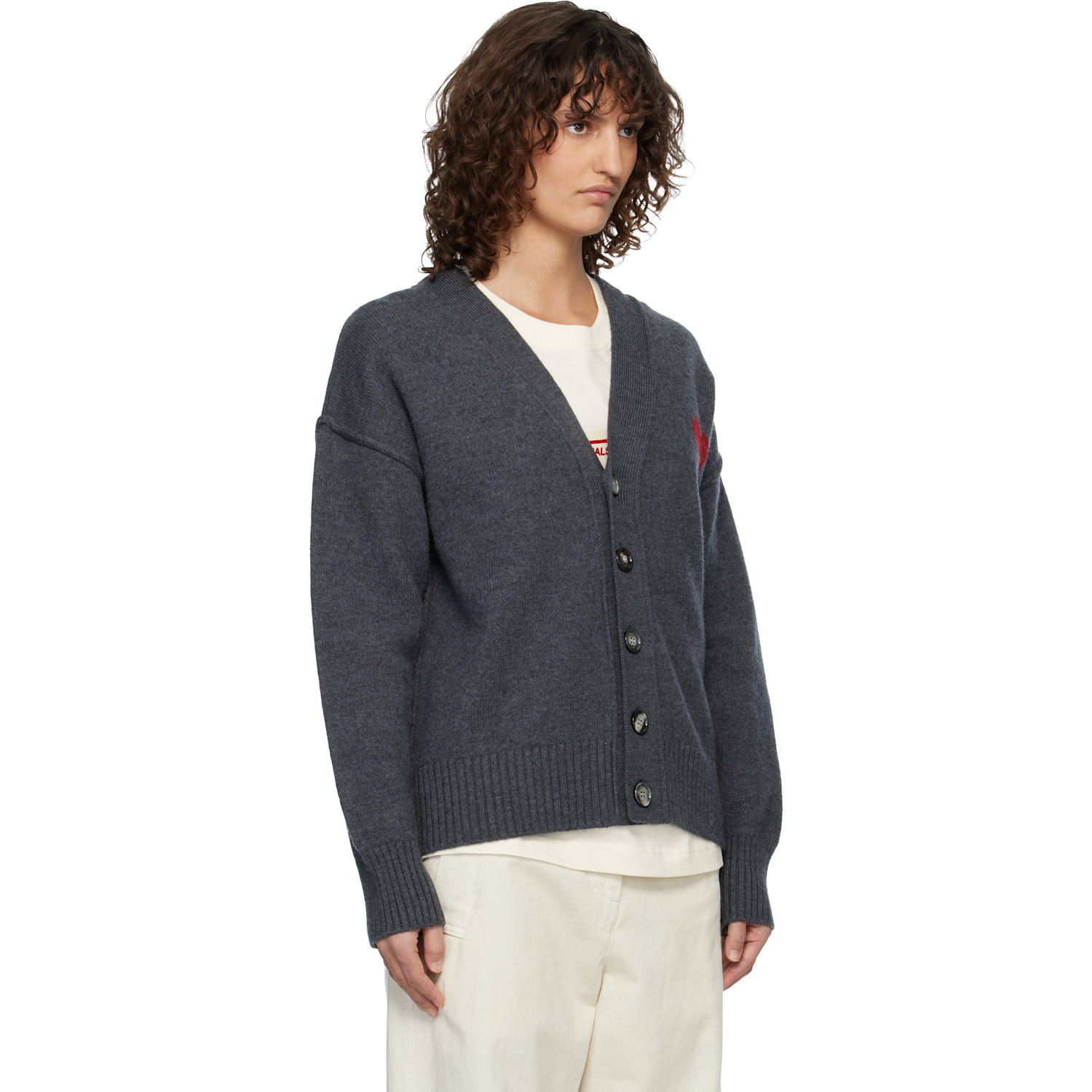  Ami Paris Gray Wool Ami De Coeur Cardigan 