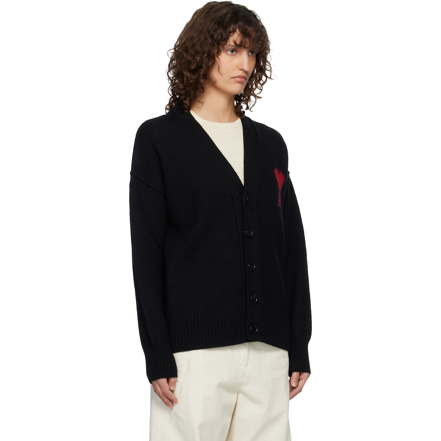  Ami Paris Black Wool Ami De Coeur Cardigan 