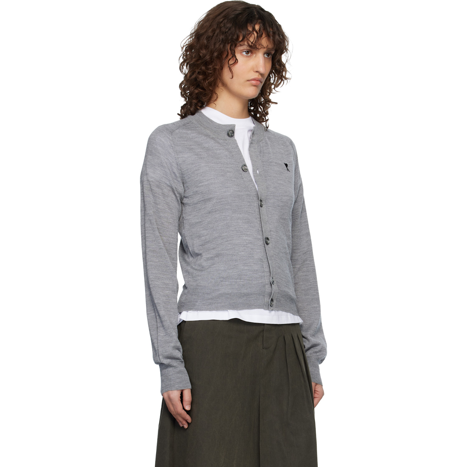  Ami Paris Gray Wool Crewneck Ami De Coeur Cardigan 