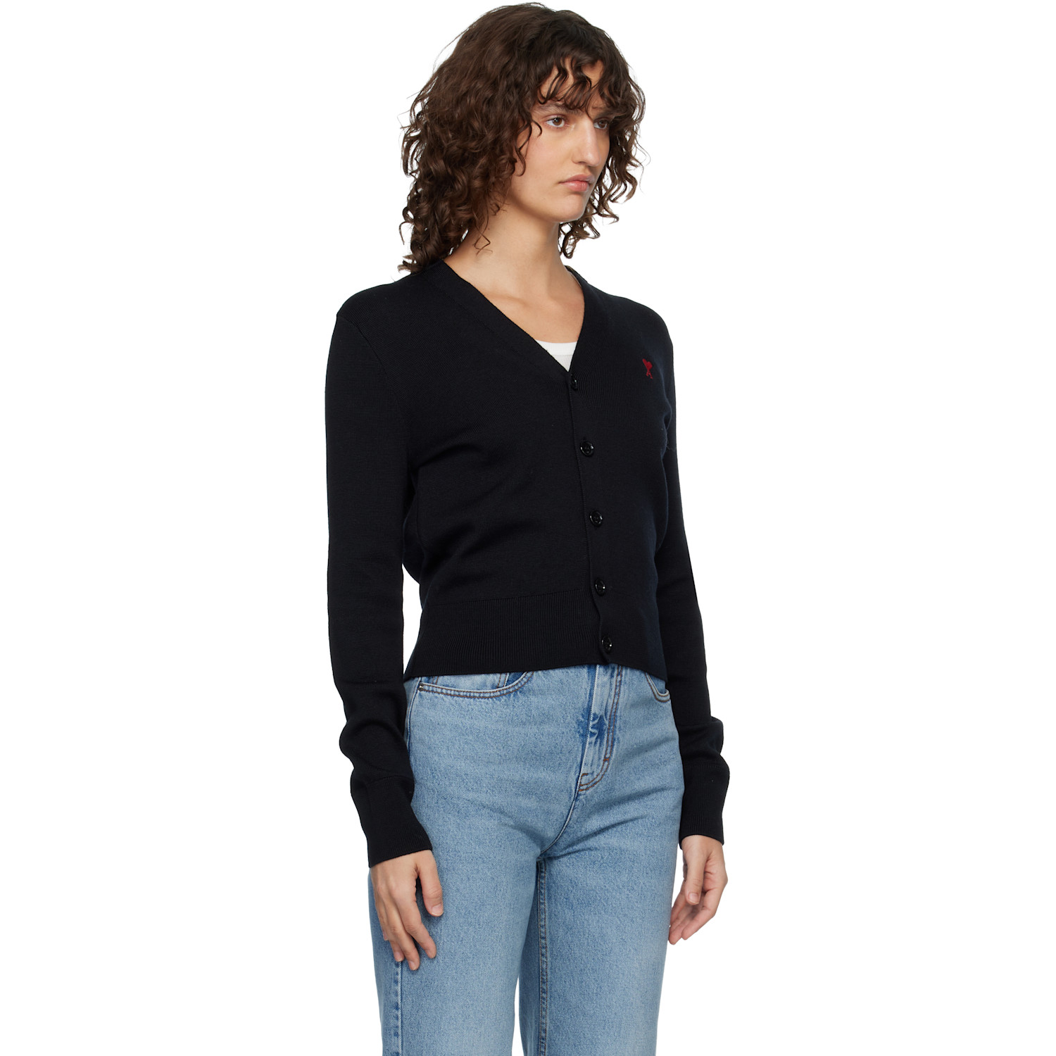  Ami Paris Black Wool Ami De Coeur Cardigan 