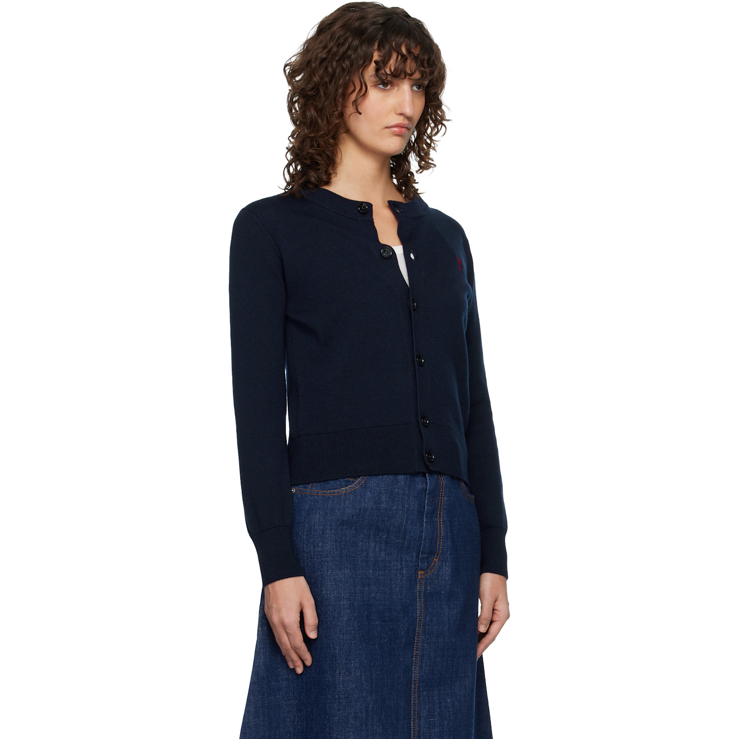  Ami Paris Navy Wool Crewneck Ami De Coeur Cardigan 