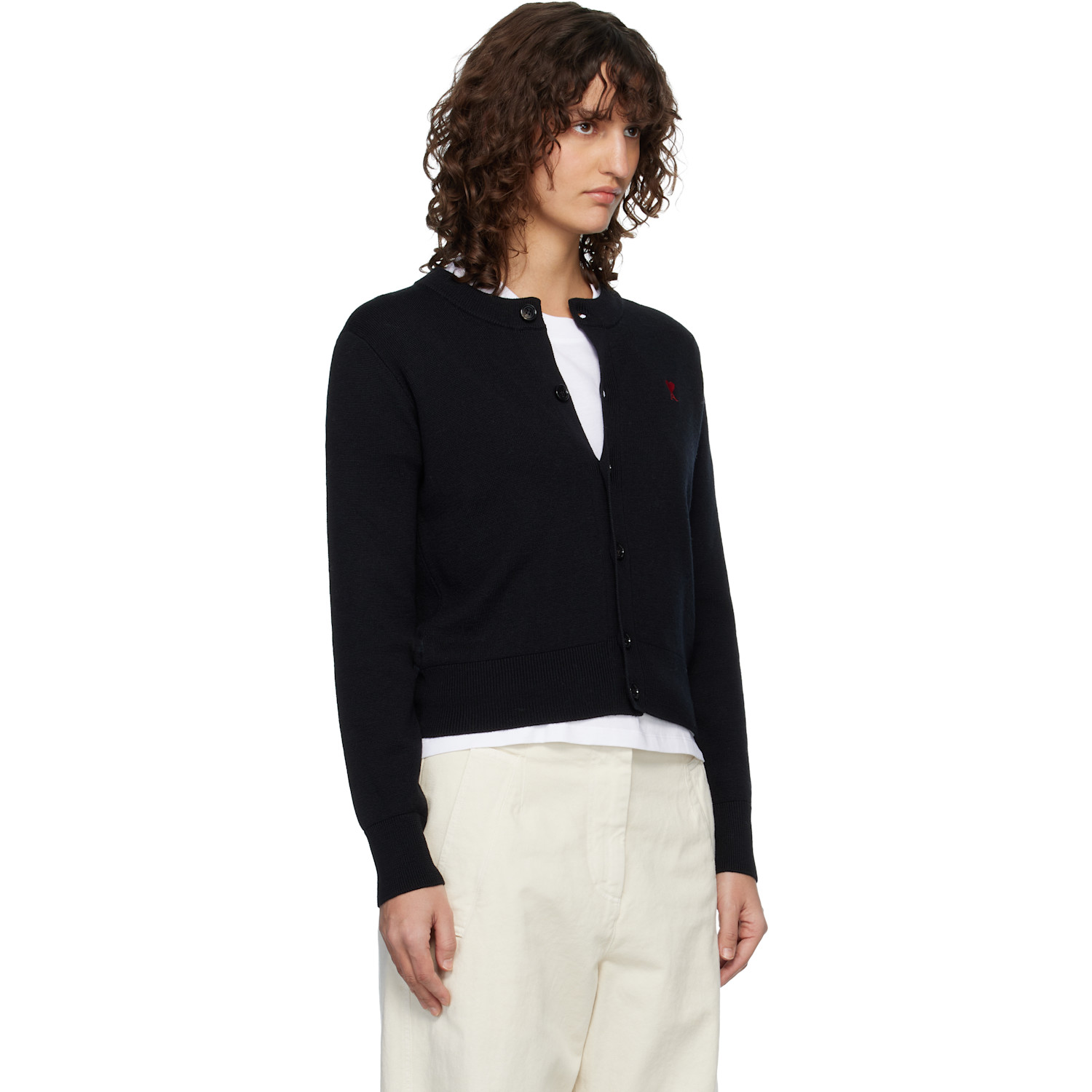  Ami Paris Black Wool Crewneck Ami De Coeur Cardigan 