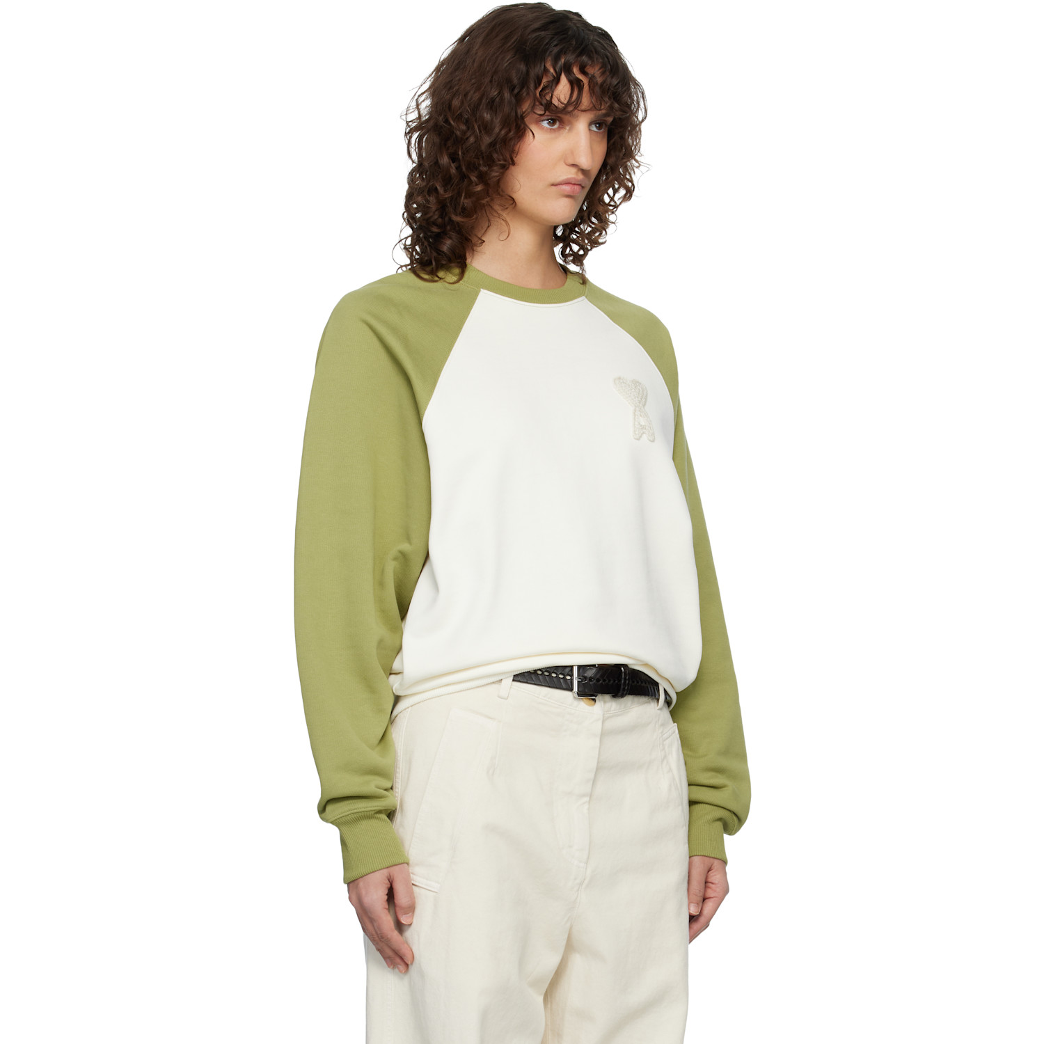  Ami Paris Off-white & Navy Cotton Knitted Ami De Coeur Sweatshirt 
