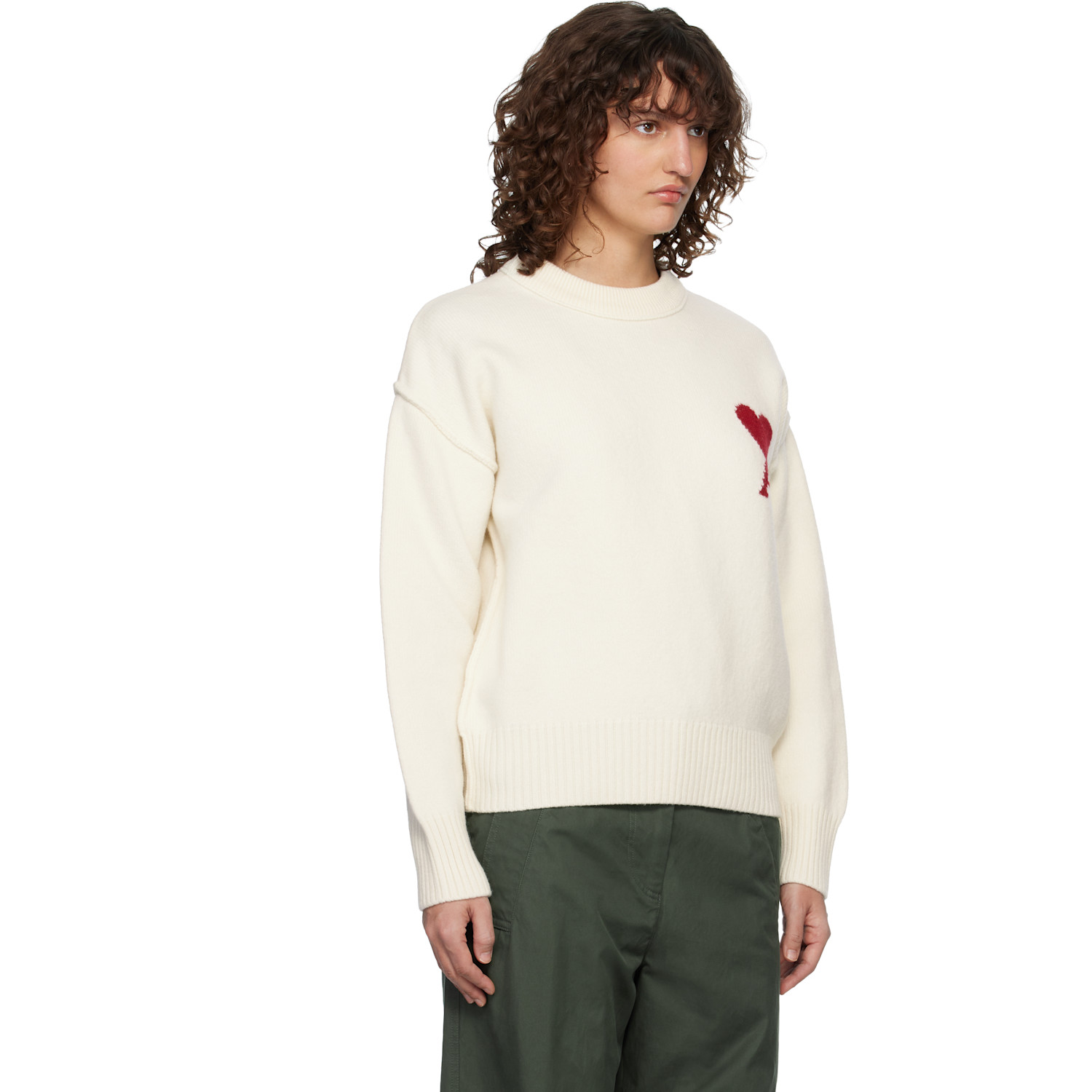  Ami Paris Off-white Wool Crewneck Ami De Coeur Sweater 