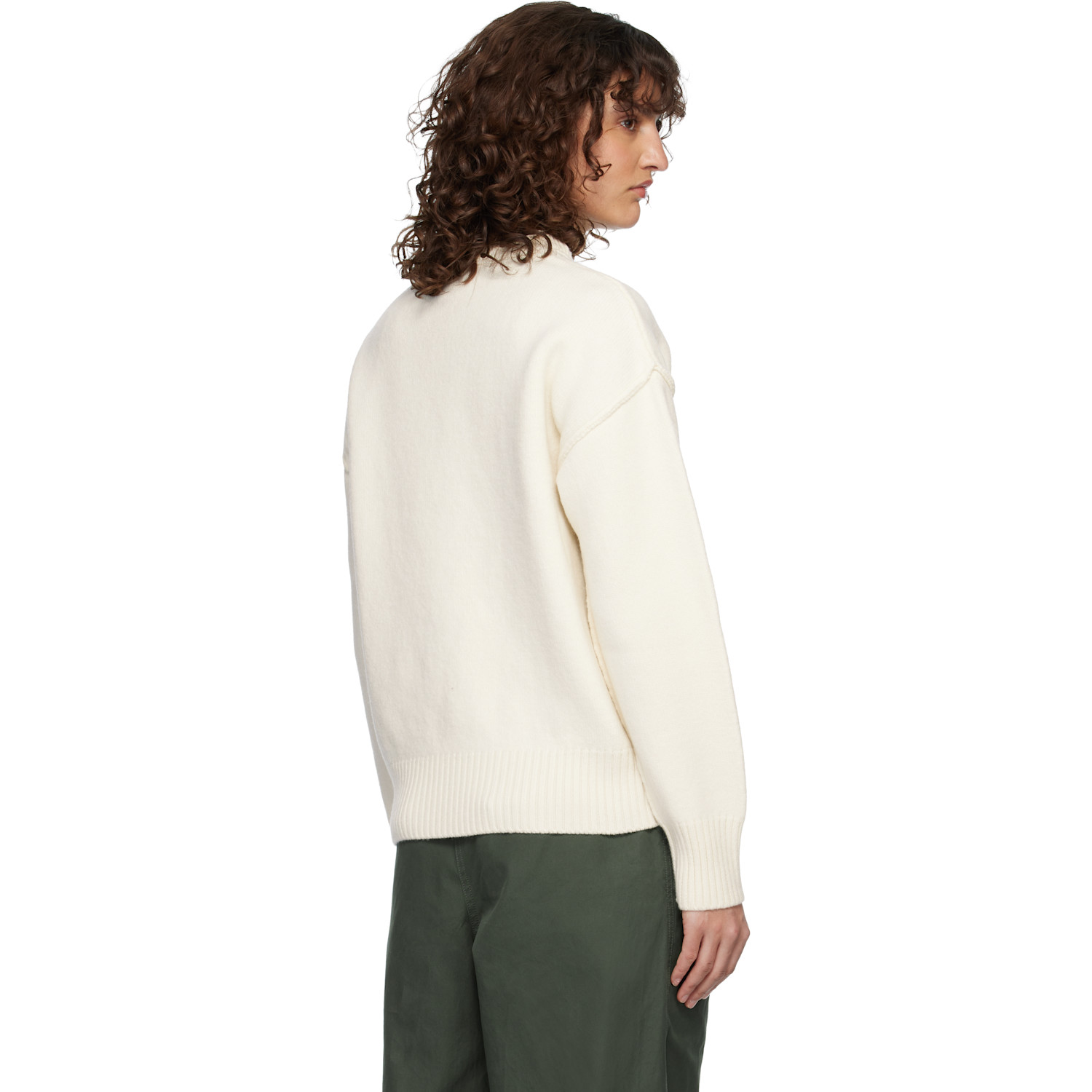  Ami Paris Off-white Wool Crewneck Ami De Coeur Sweater 