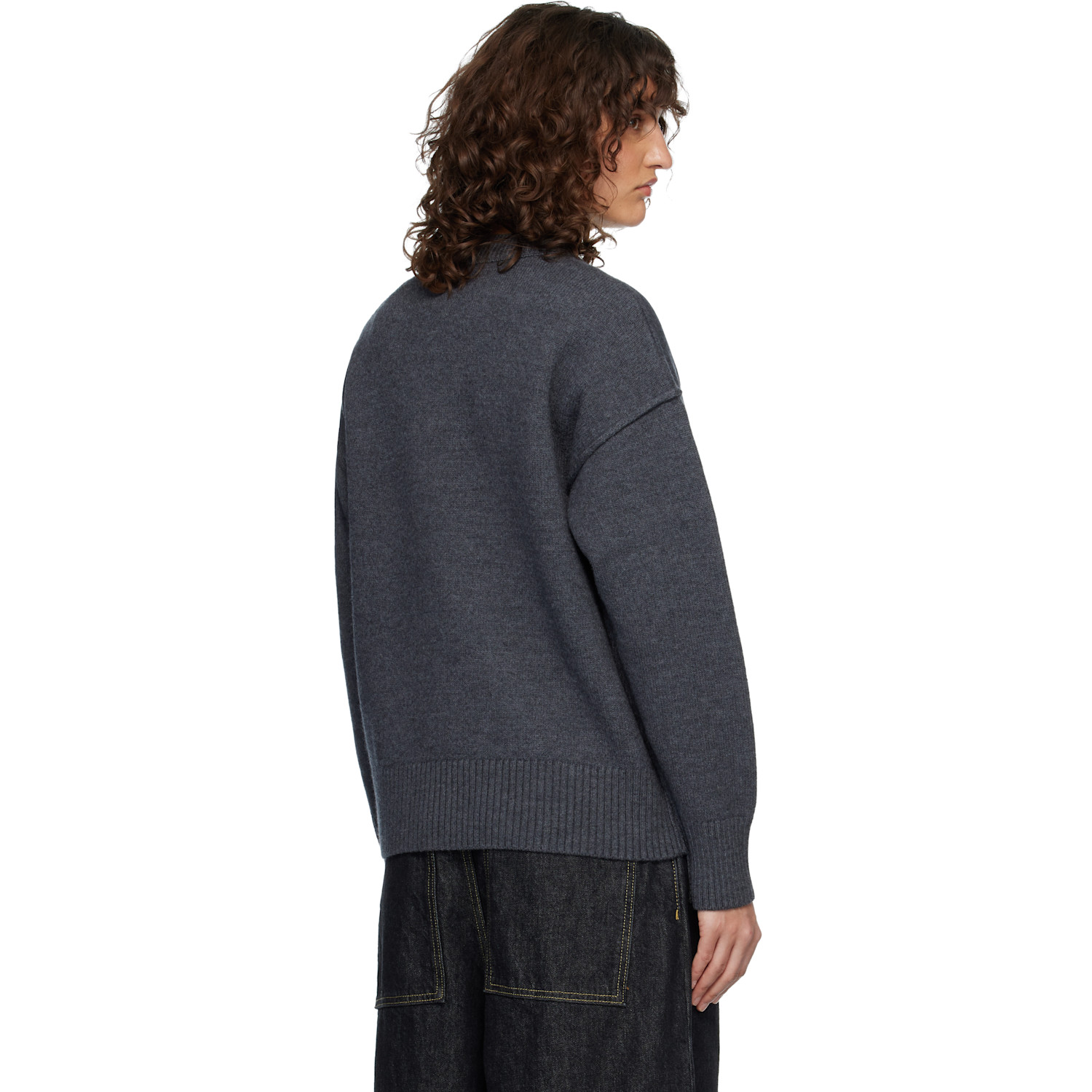  Ami Paris Gray Wool Crewneck Ami De Coeur Sweater 