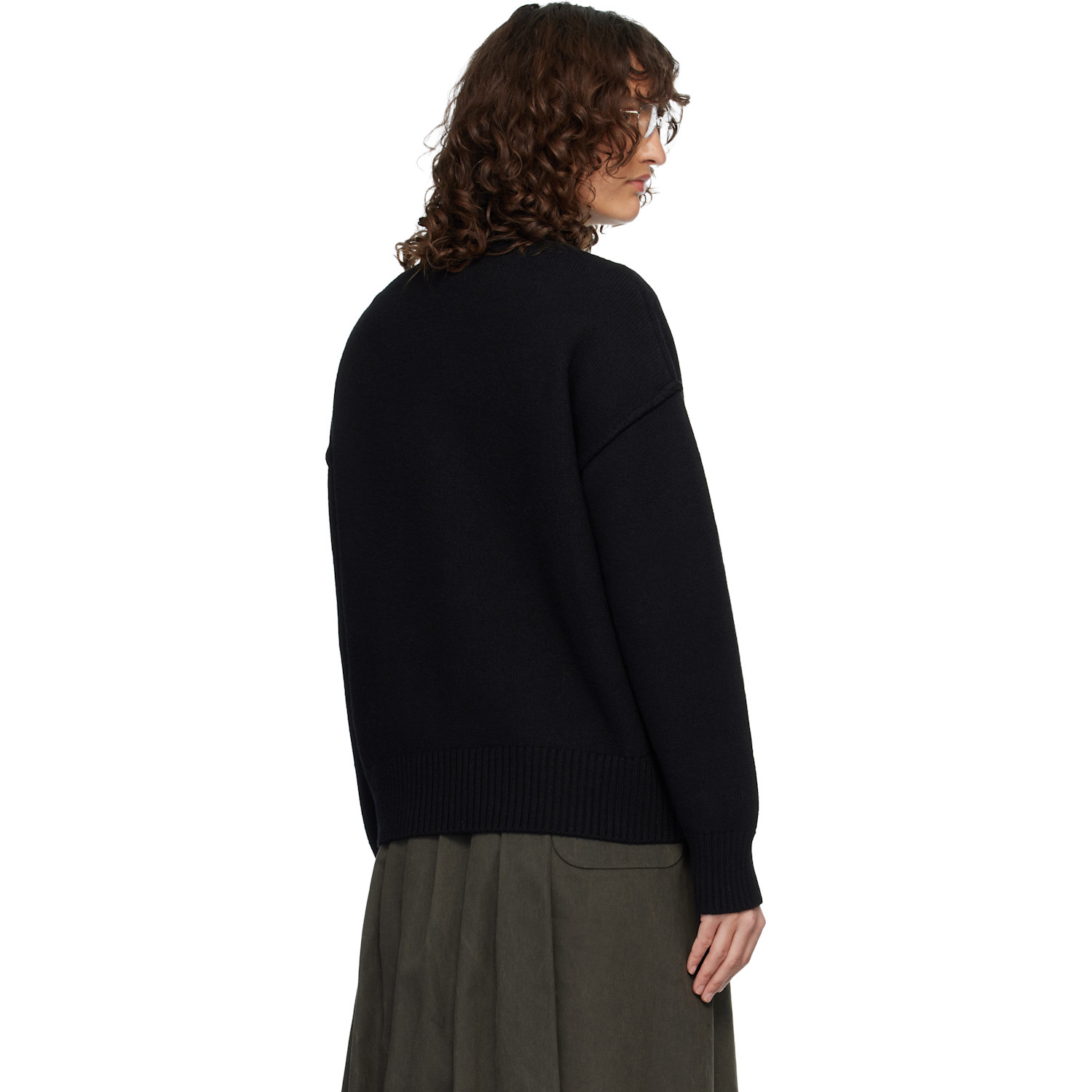  Ami Paris Black Wool Crewneck Ami De Coeur Sweater 