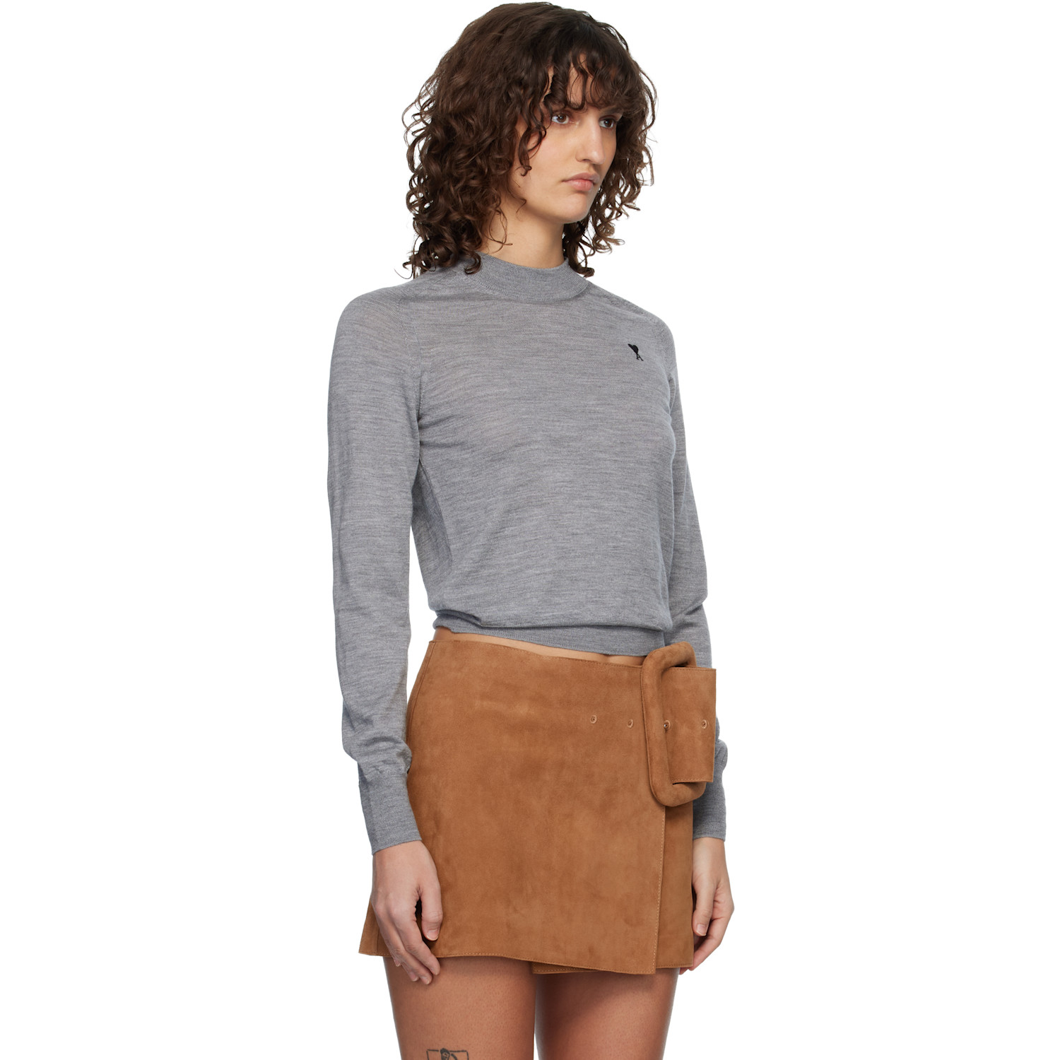  Ami Paris Gray Wool Crewneck Ami De Coeur Sweater 
