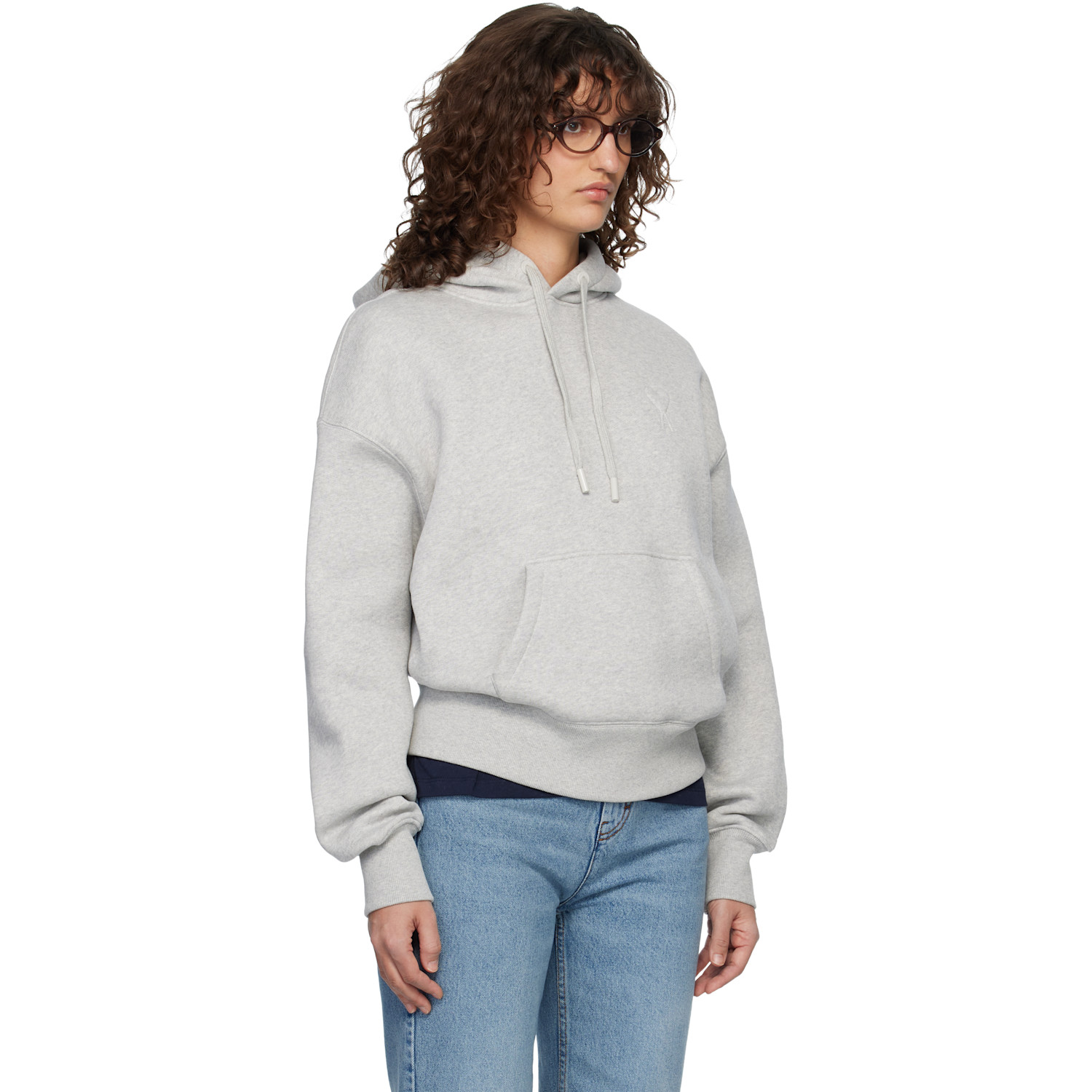  Ami Paris Gray Cotton Embossed Ami De Coeur Hoodie 