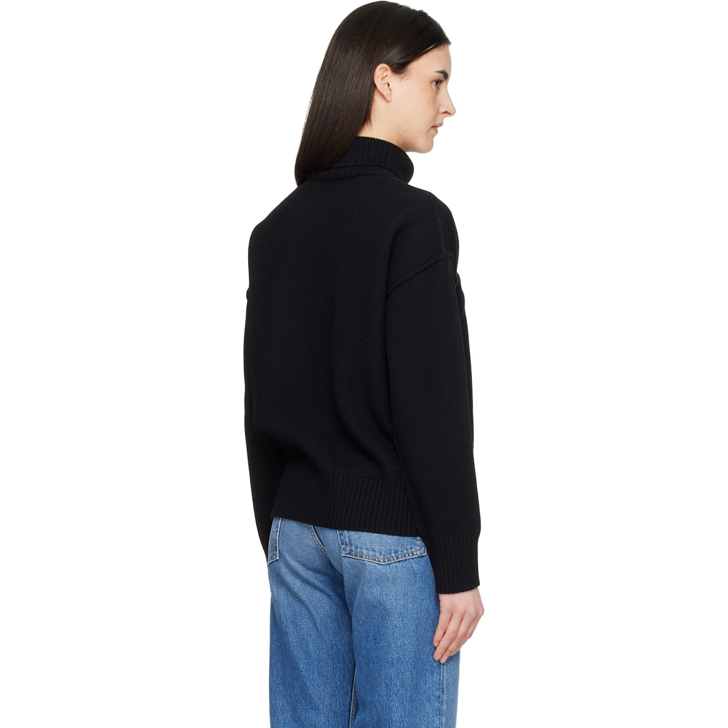 Ami Paris Black Contrast Ami De Coeur Funnel Neck Sweater 