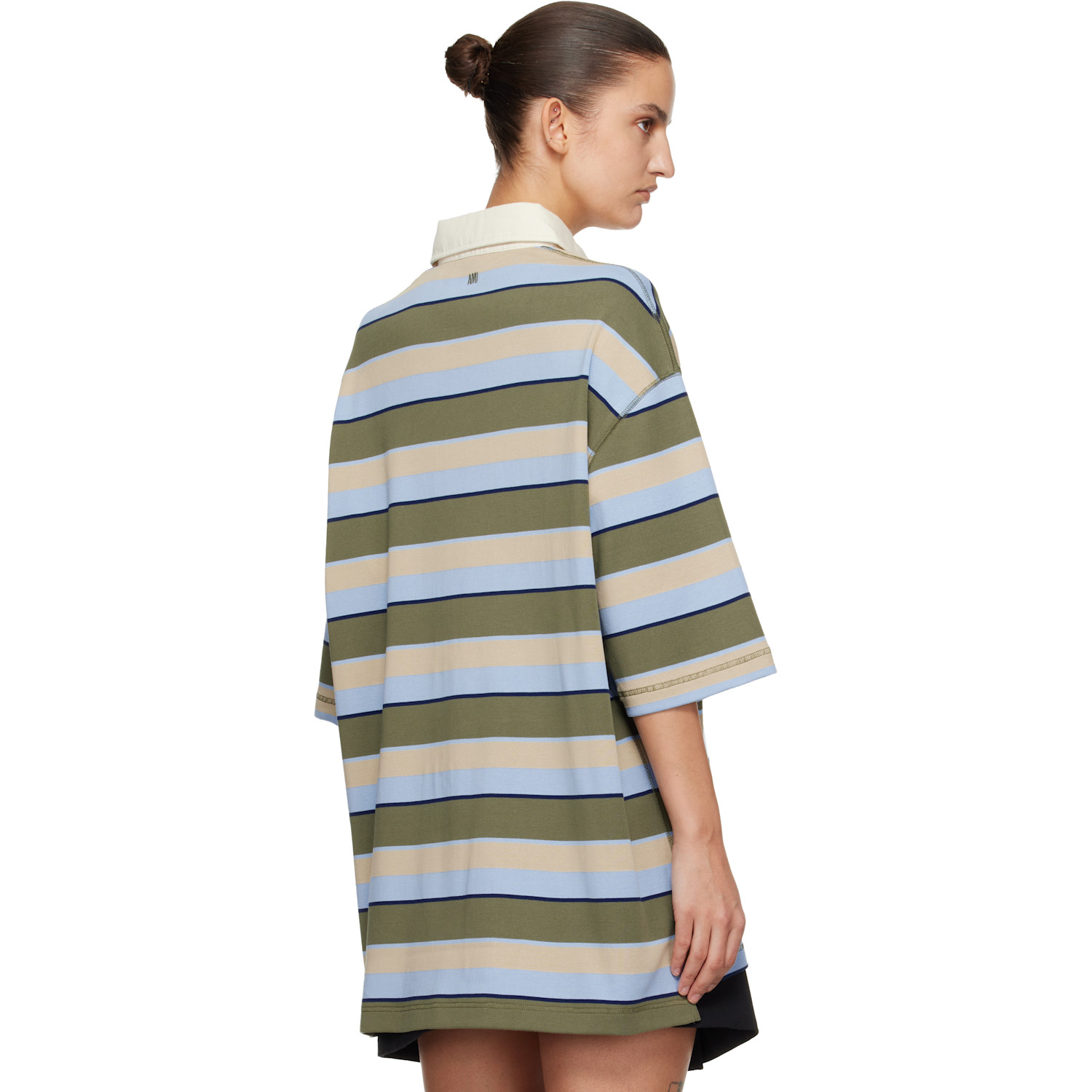  Ami Paris Multicolor Striped Cotton 'ami Patch' Polo 