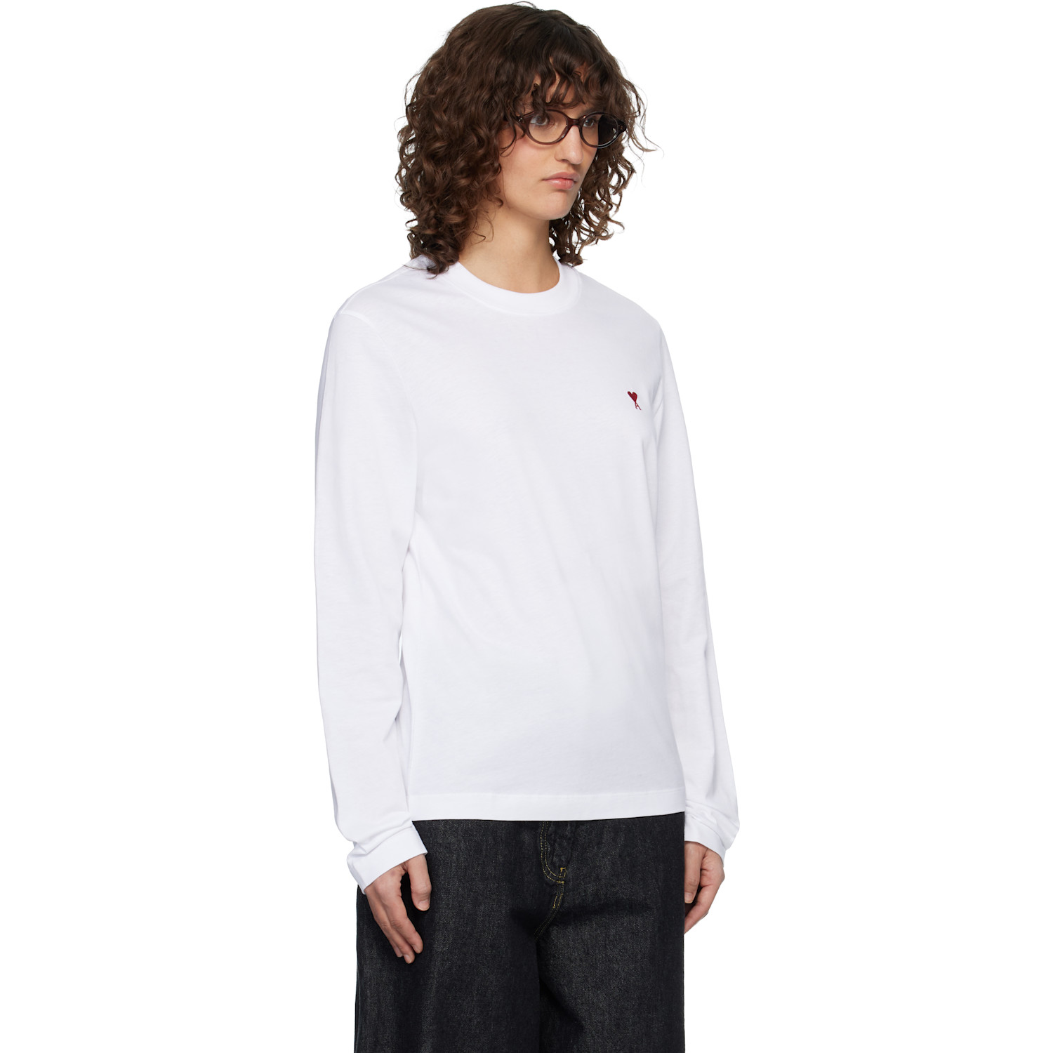  Ami Paris White Ami De Coeur Long Sleeves T-shirt 