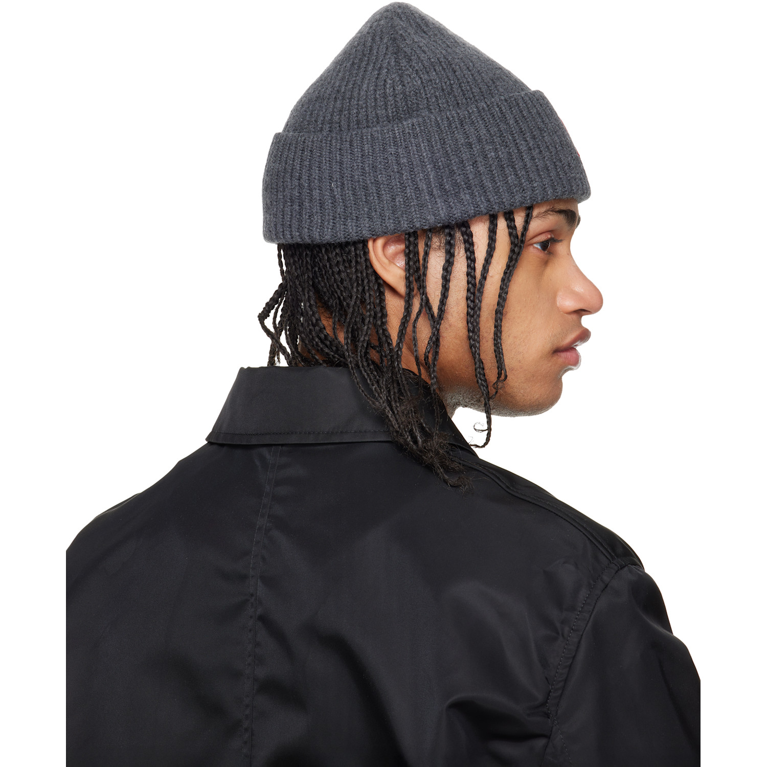  Ami Paris Gray Wool Contrasted Ami De Coeur Beanie 