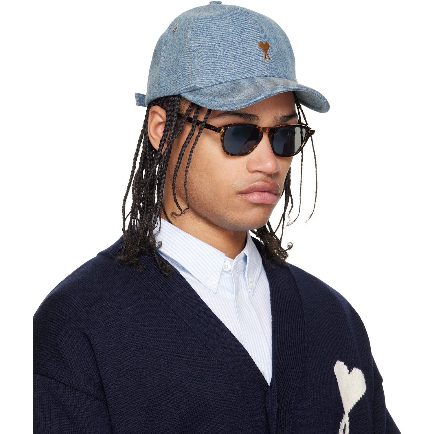  Ami Paris Blue Denim Ami De Coeur Embroidery Cap 