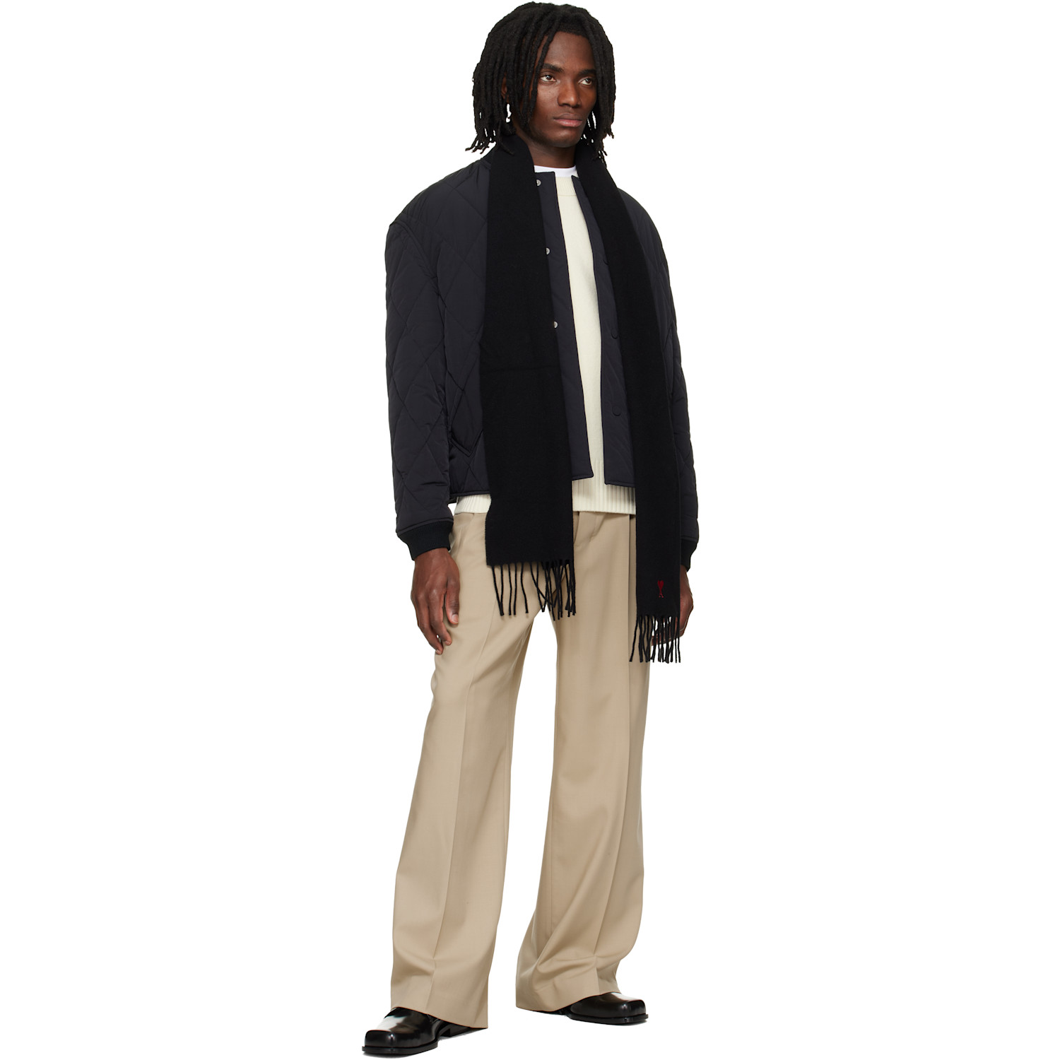  Ami Paris Black Wool Ami De Coeur Scarf 