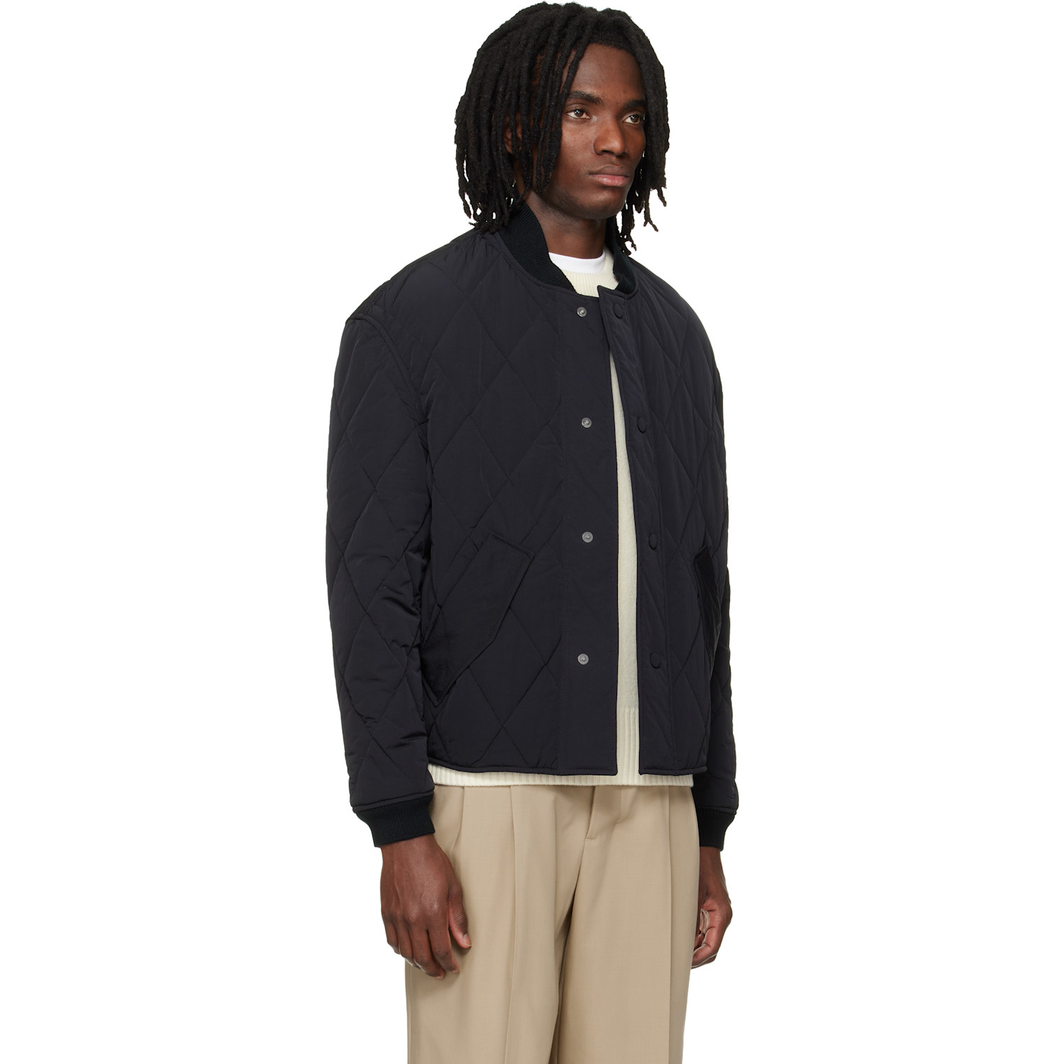  Ami Paris Black Nylon Padded Bomber Jacket 