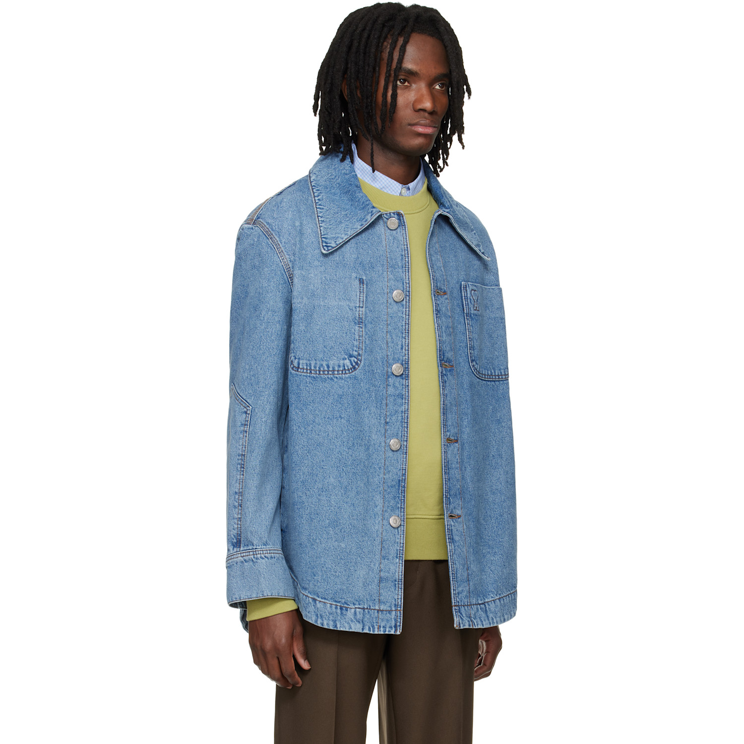  Ami Paris Blue Cotton Ami De Coeur Denim Worker Jacket 