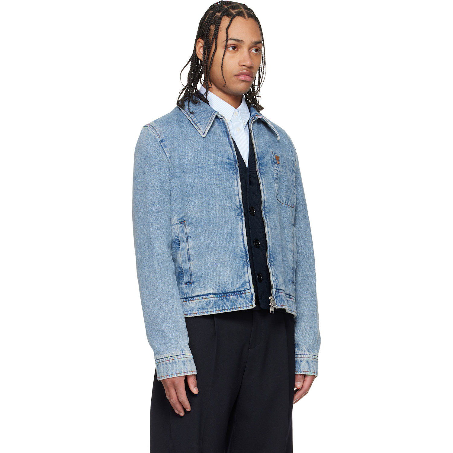  Ami Paris Blue Cotton Contrasted 'ami De Coeur' Denim Jacket 