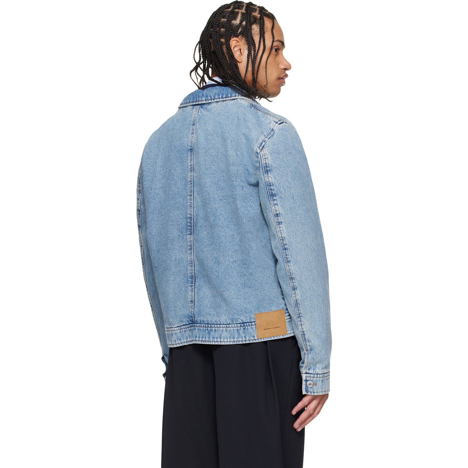  Ami Paris Blue Cotton Contrasted 'ami De Coeur' Denim Jacket 