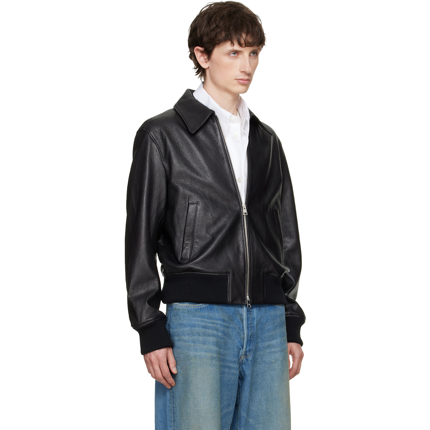  Ami Paris Black Zipped Lamb Leather Jacket 