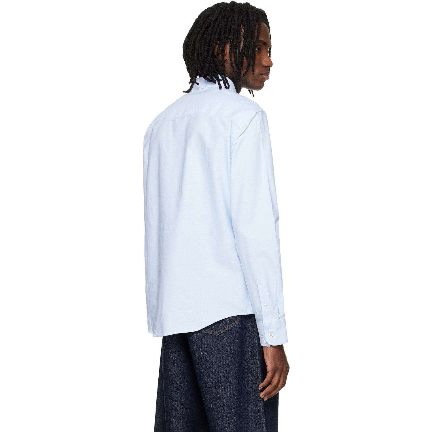  Ami Paris Blue Classic Long Sleeve Button-down Collar Embroidered Adc Shirt 
