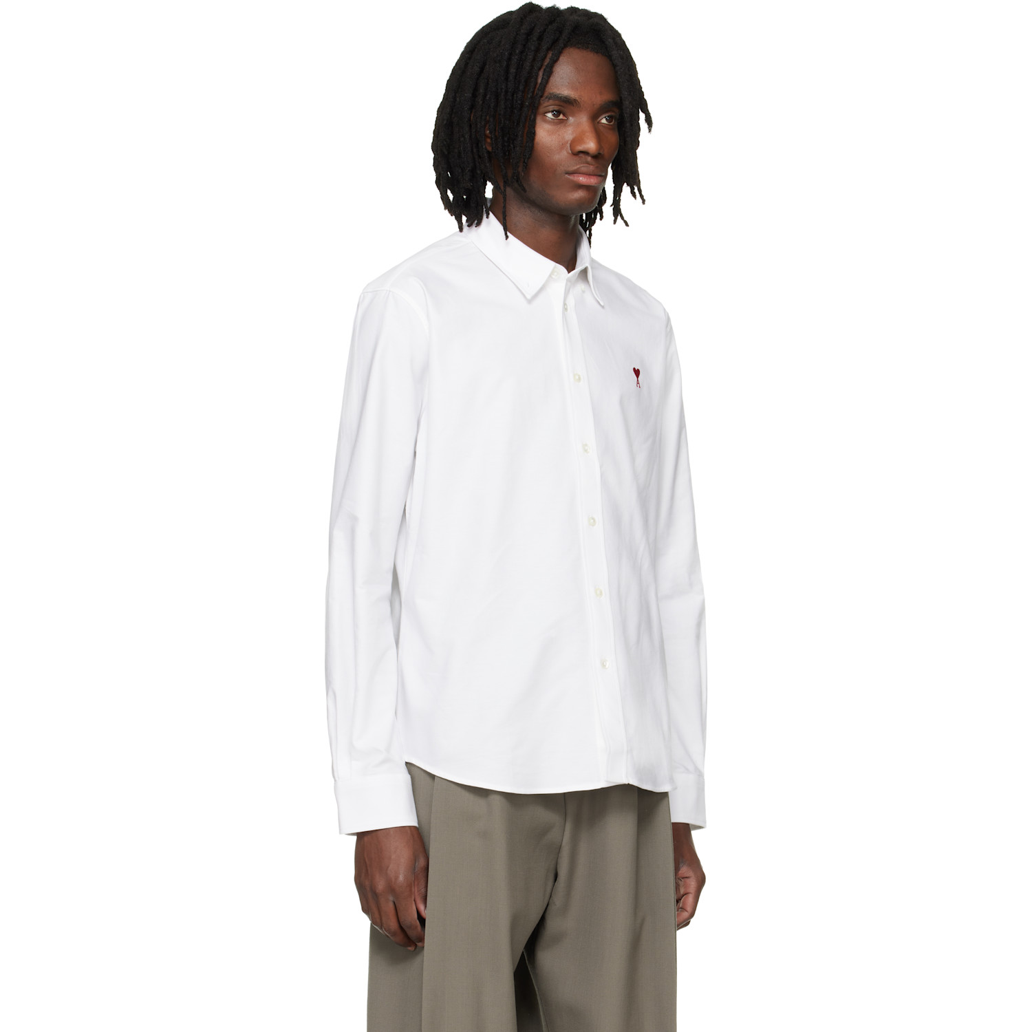  Ami Paris White Classic Long Sleeve Button-down Collar Embroidered Adc Shirt 