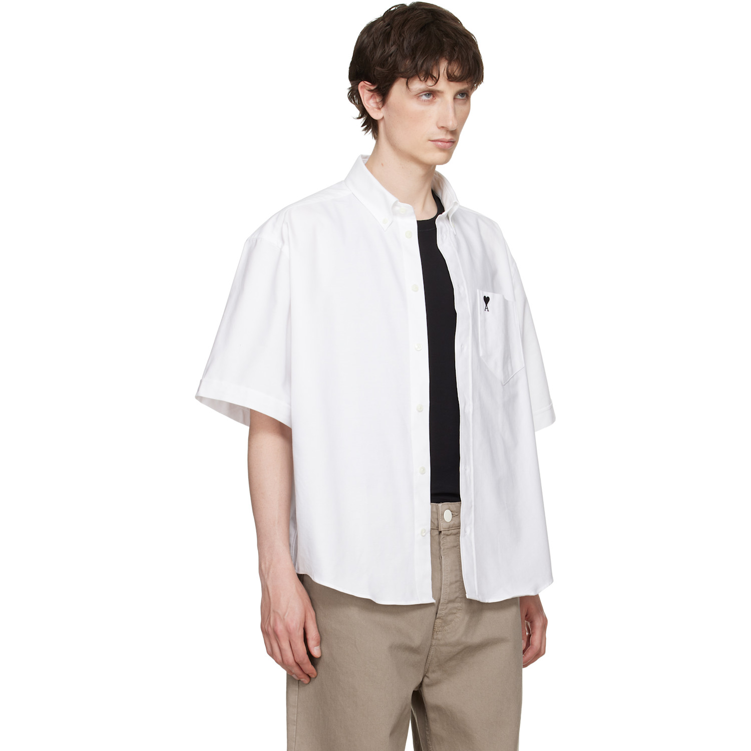  Ami Paris White Boxy Embroidered 'ami De Coeur' Shirt 