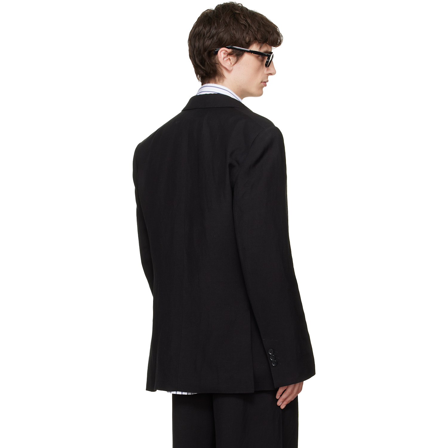  Ami Paris Black Linen Blend Single-breasted Straight Blazer 